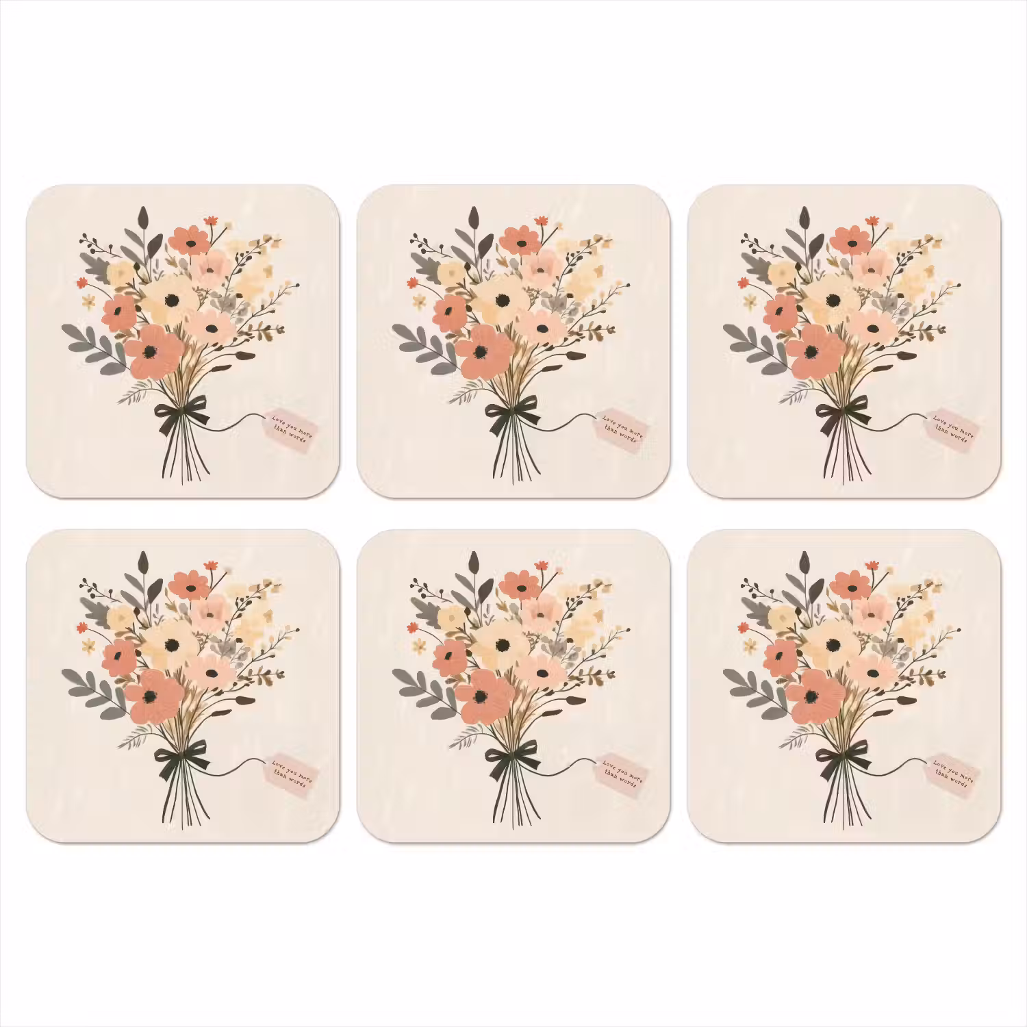 Bloemen - Quote - Beige - Lint onderzetter kurk middel -3d