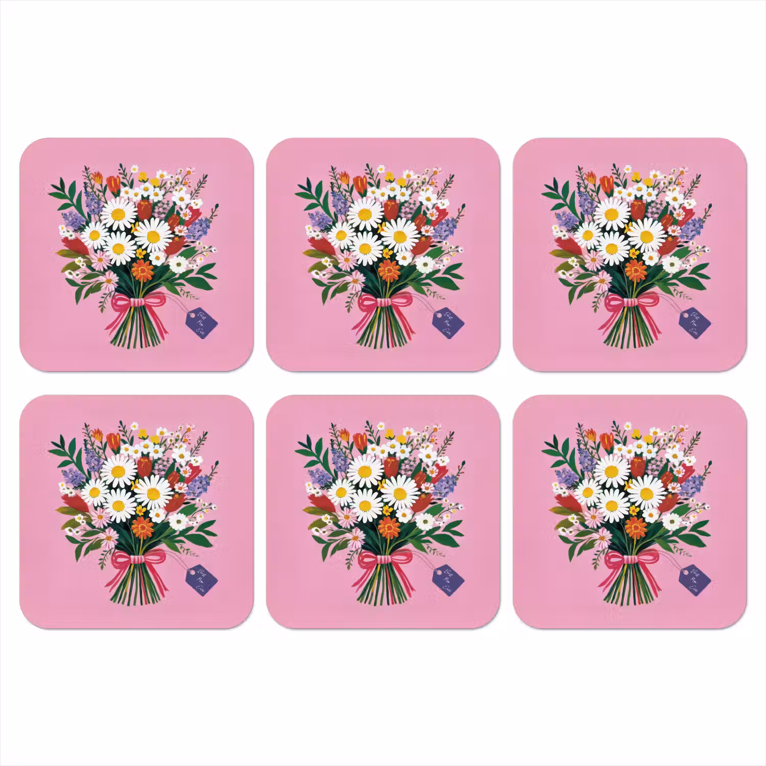 Bloemen - Quote - Kaartje - Kleurrijk onderzetter kurk middel -3d