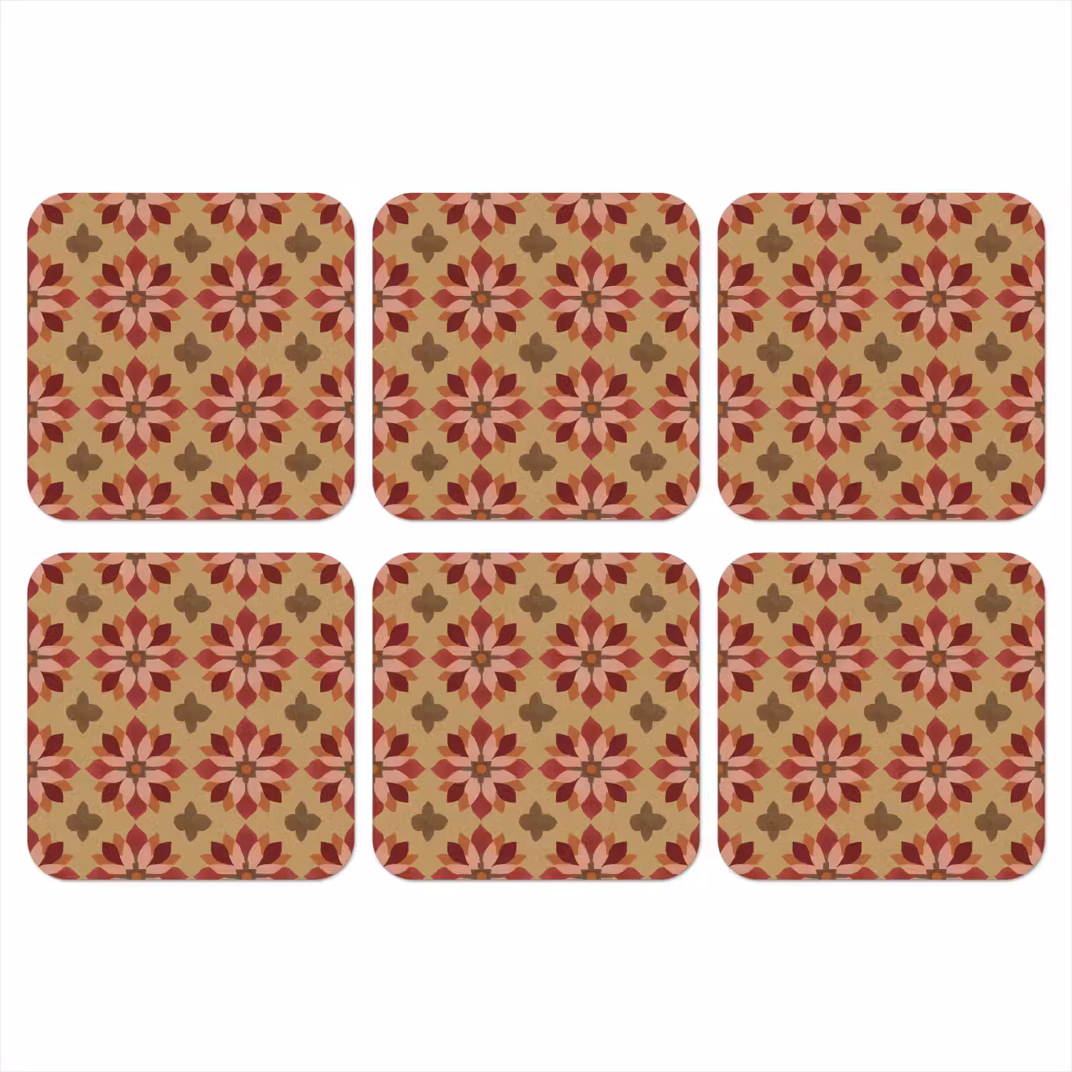 Bloemen - Retro - Groen onderzetter kurk middel 366 -3d