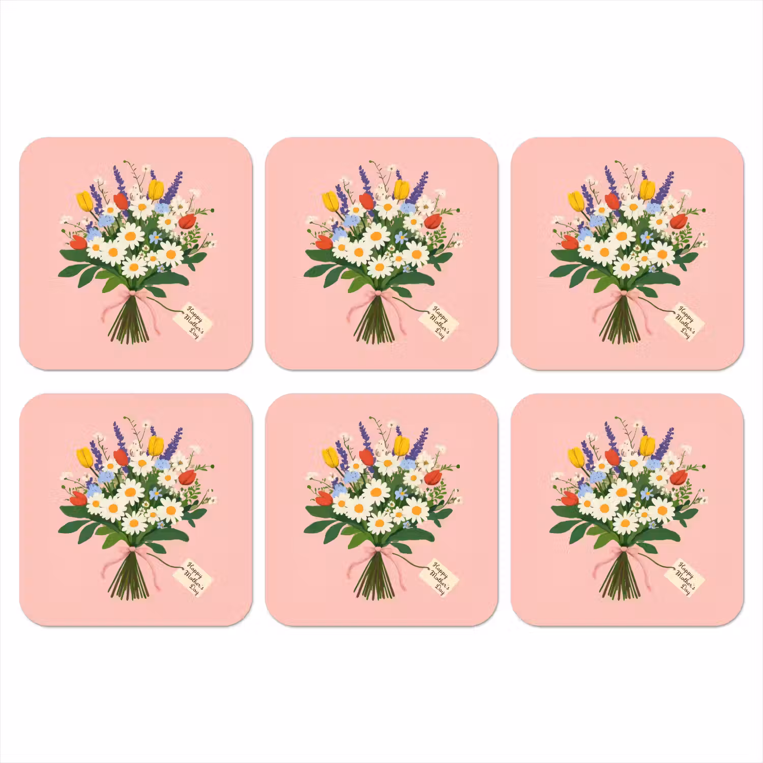 Bloemen - Lint - Kaartje onderzetter kurk middel -3d