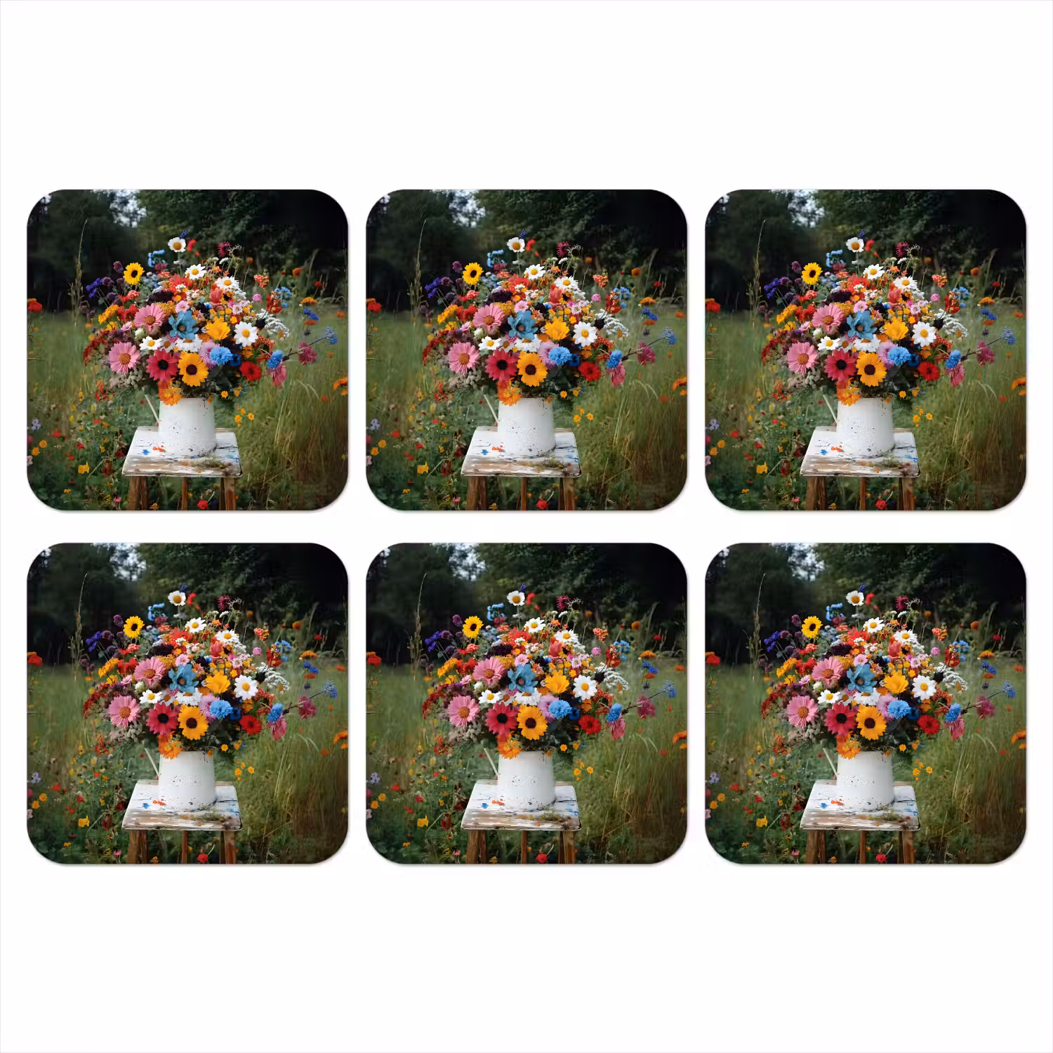 Bloemen - Krukje - Gieter - Veld onderzetter kurk middel -3d