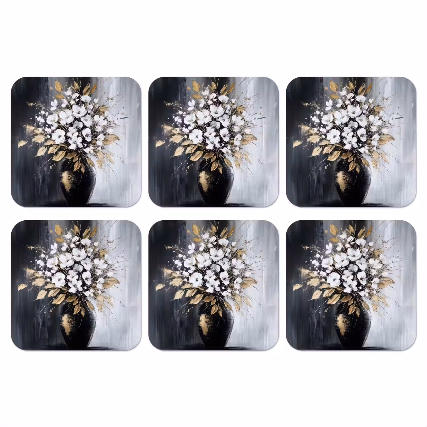 Bloemen - Wit - Vaas - Abstract onderzetter kurk middel -3d
