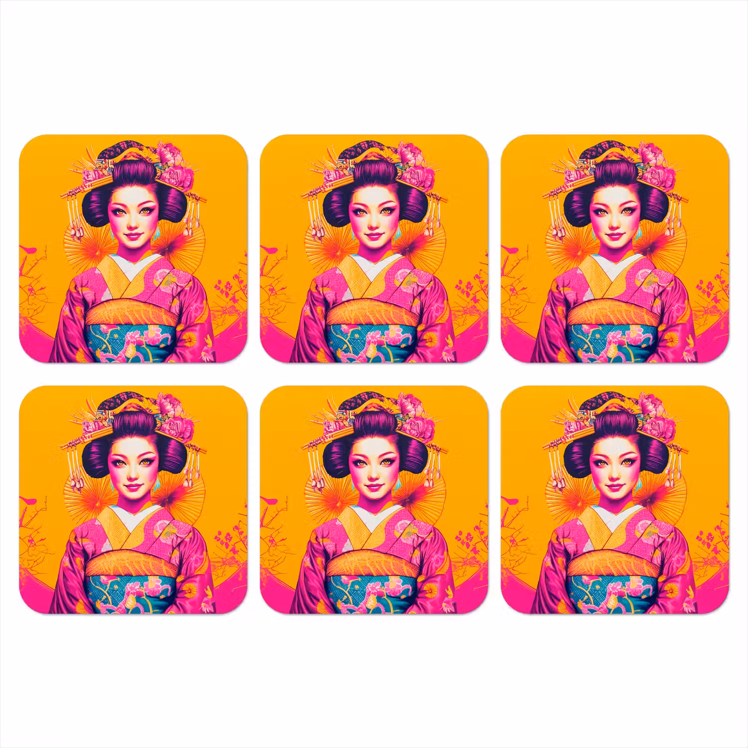 Bloemen - Vrouw - Kimono - Roze onderzetter kurk middel -3d