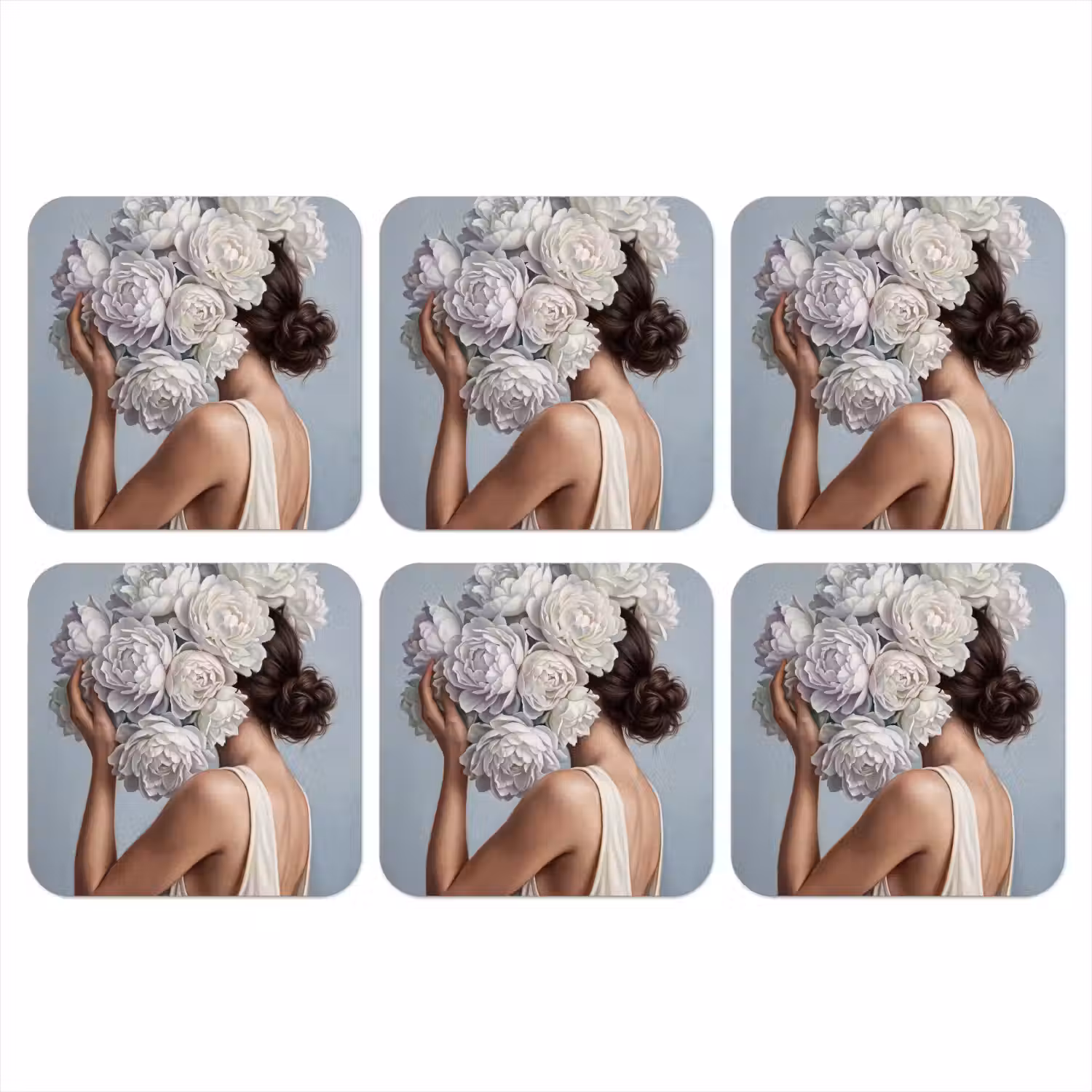 Bloemen - Vrouw - Wit onderzetter kurk middel -3d