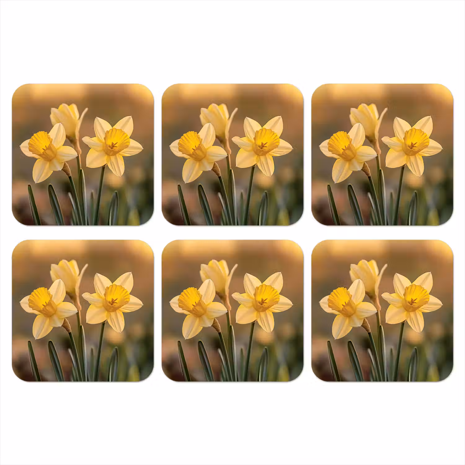 Bloemen - Geel - Wazig onderzetter kurk middel -3d