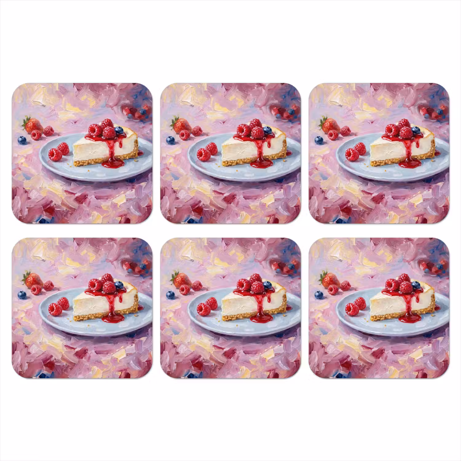 Eten - Cheesecake - Bessen - Abstract - Roze onderzetter kurk middel -3d