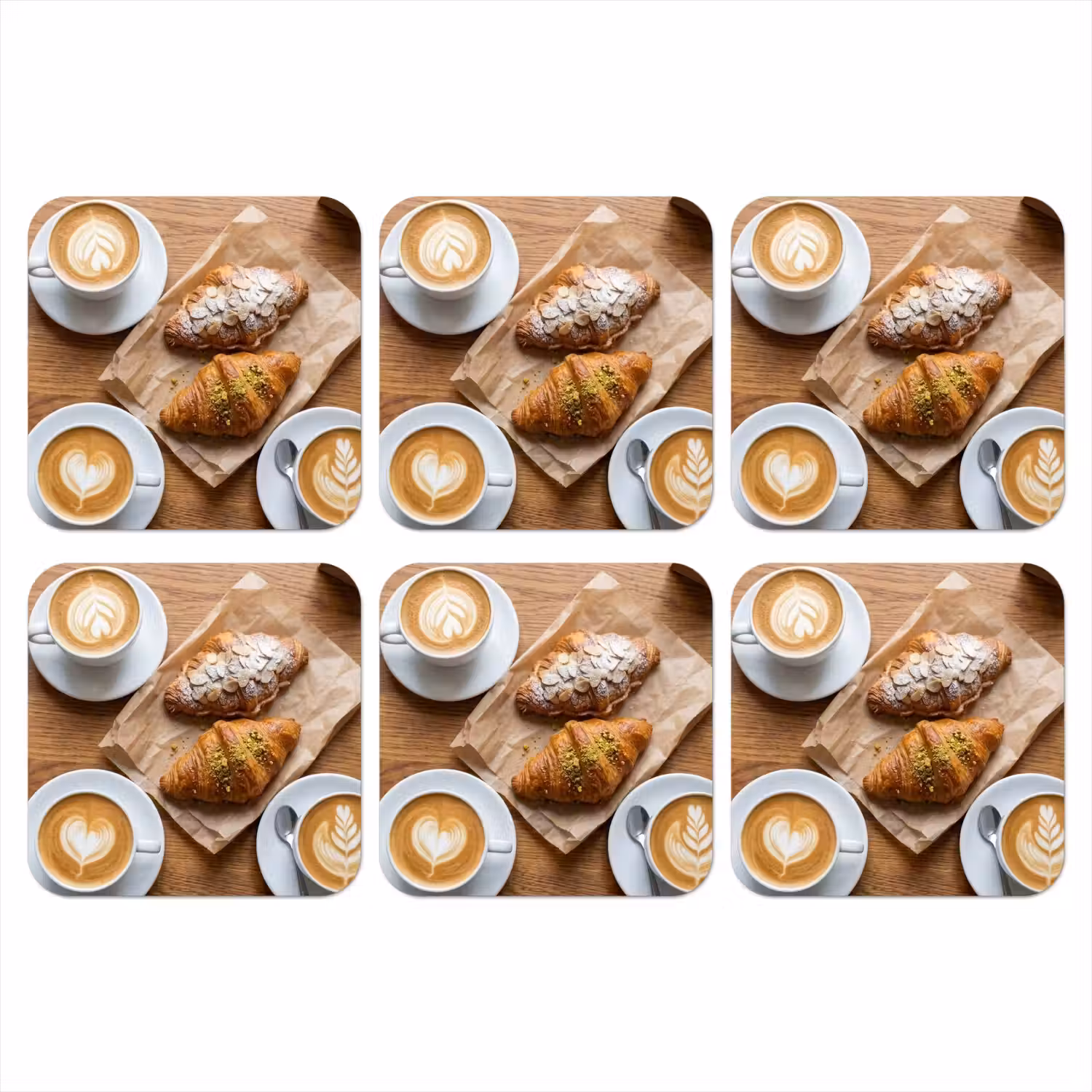 Eten - Croissant - Koffie - Ontbijt - Modern onderzetter kurk middel -3d