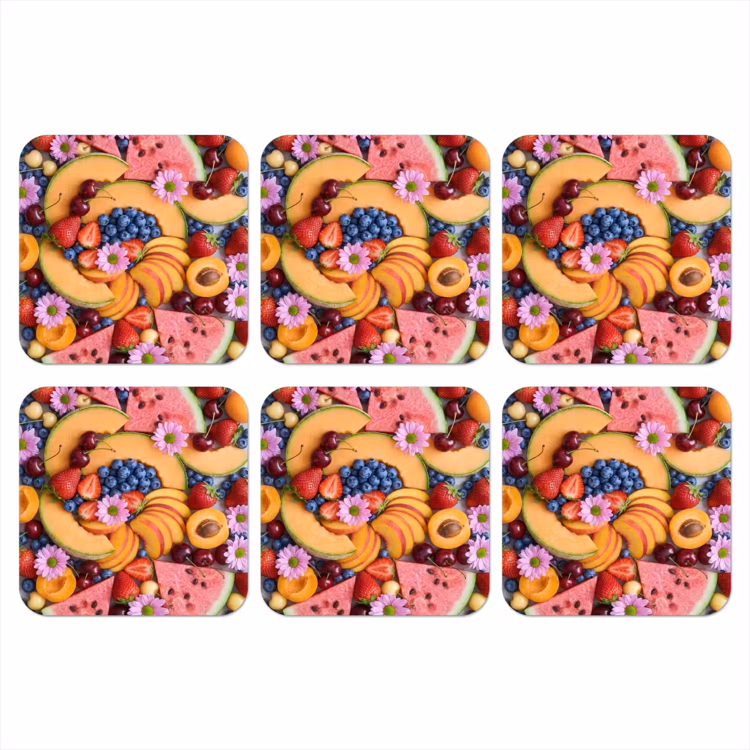 Eten - Fruit - Zomer - Kleurrijk onderzetter kurk middel -3d