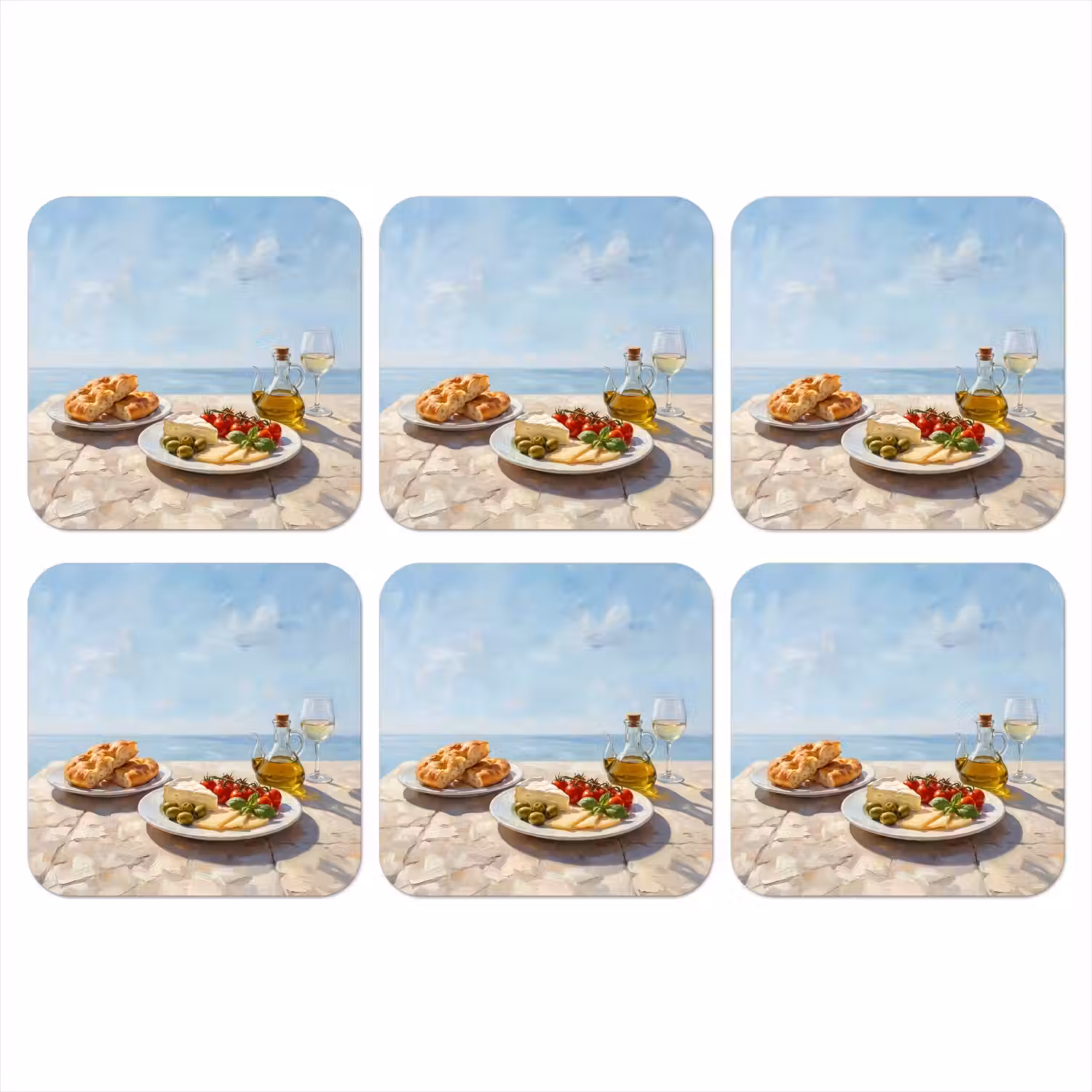 Eten - Middellandse Zee - Natuur - Geschilderd onderzetter kurk middel -3d