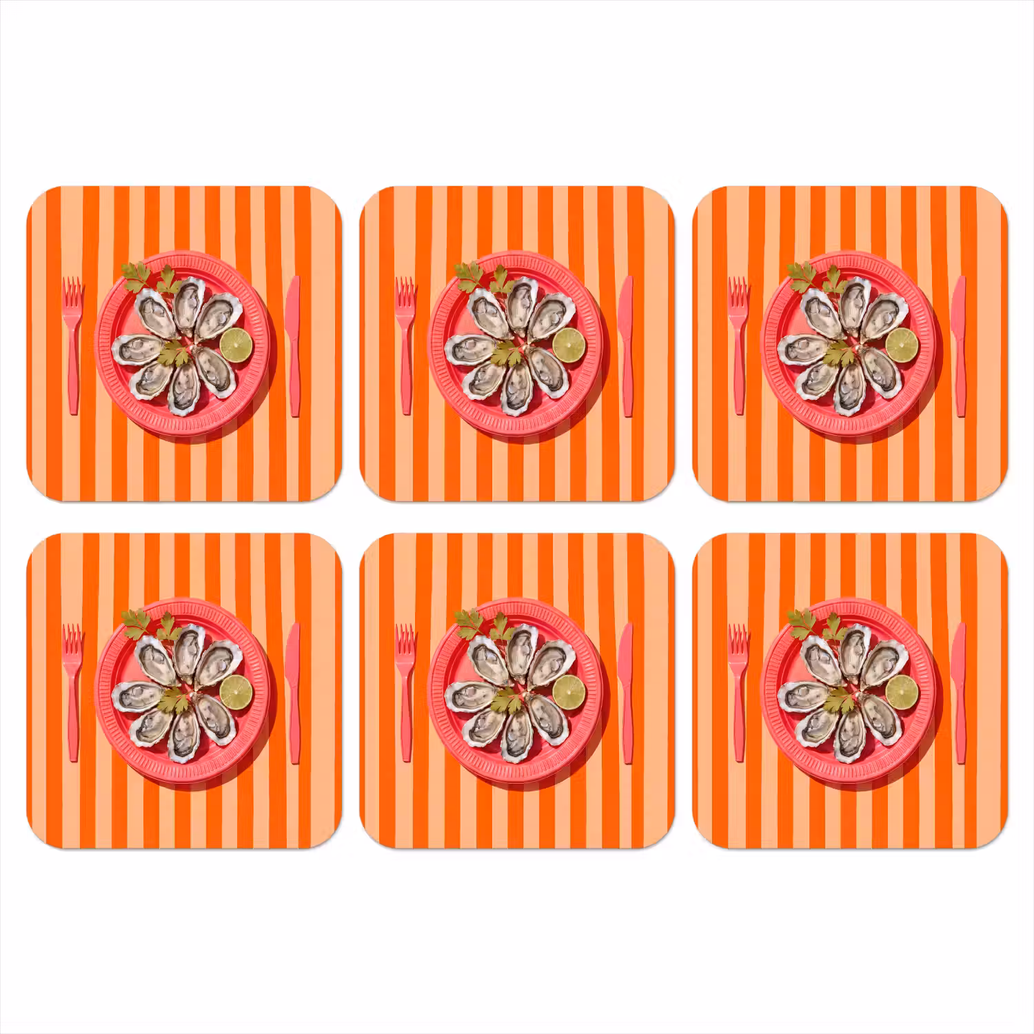 Eten - Oester - Zeevruchten - Oranje - Modern onderzetter kurk middel -3d