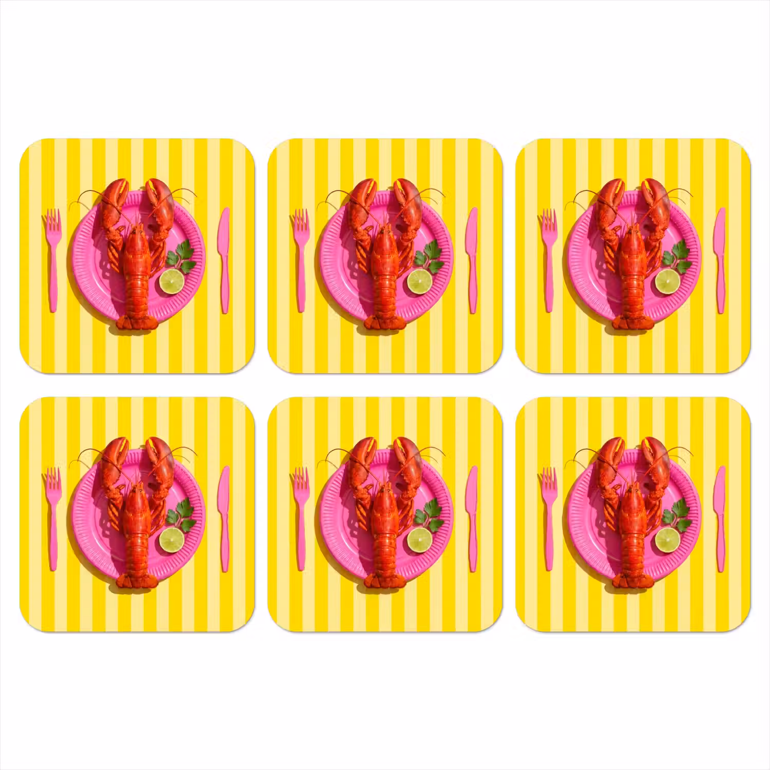 Eten - Roze - Geel - Modern - Culinaire onderzetter kurk middel -3d