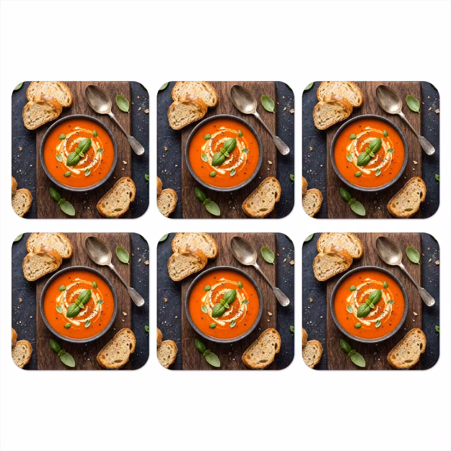 Eten - Soep - Basilicum - Rustiek - Rood onderzetter kurk middel -3d