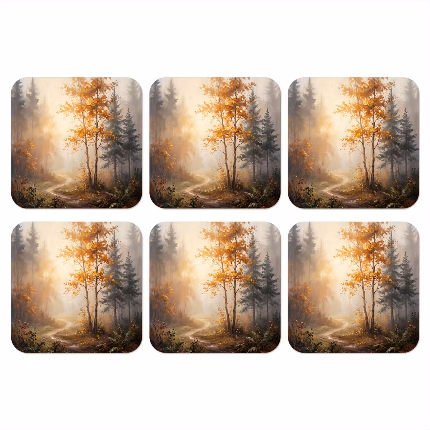 Bospad - Herfstbladeren - Natuur - Schilderachtig - Oranje onderzetter kurk middel -3d