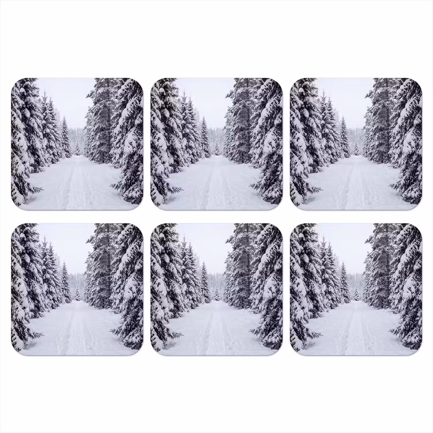 Bos - Winter - Sneeuw - Pad - Natuur onderzetter kurk middel -3d