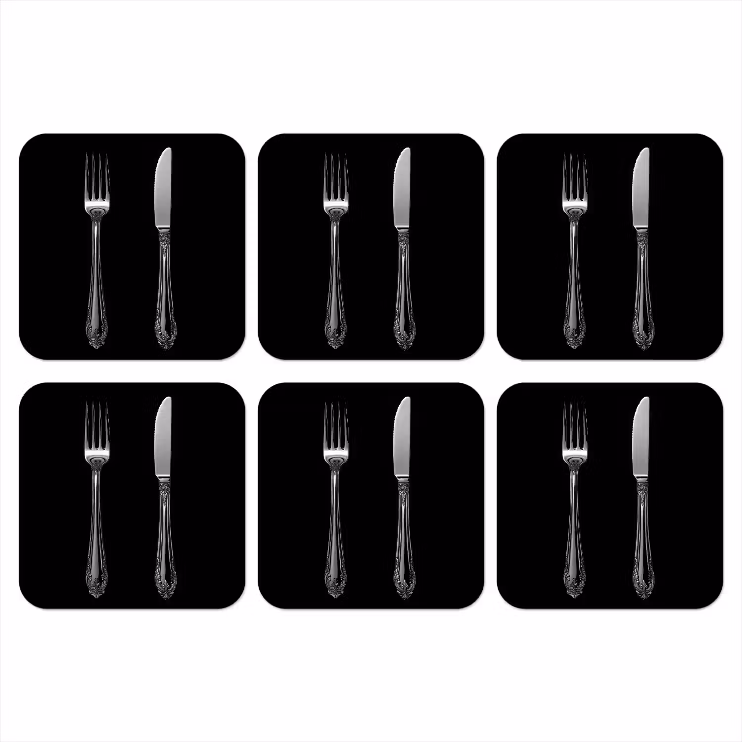 Vork - Mes - Zilver onderzetter kurk middel -3d