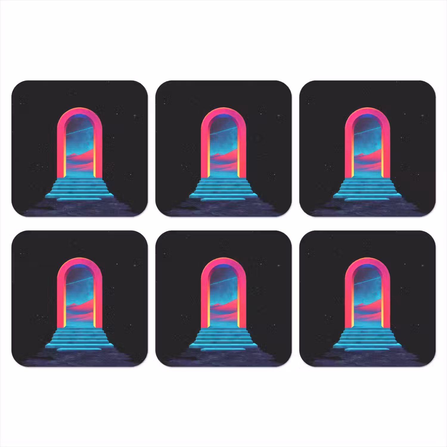 Poortje - Landschap - Sterrenhemel - Roze onderzetter kurk middel -3d