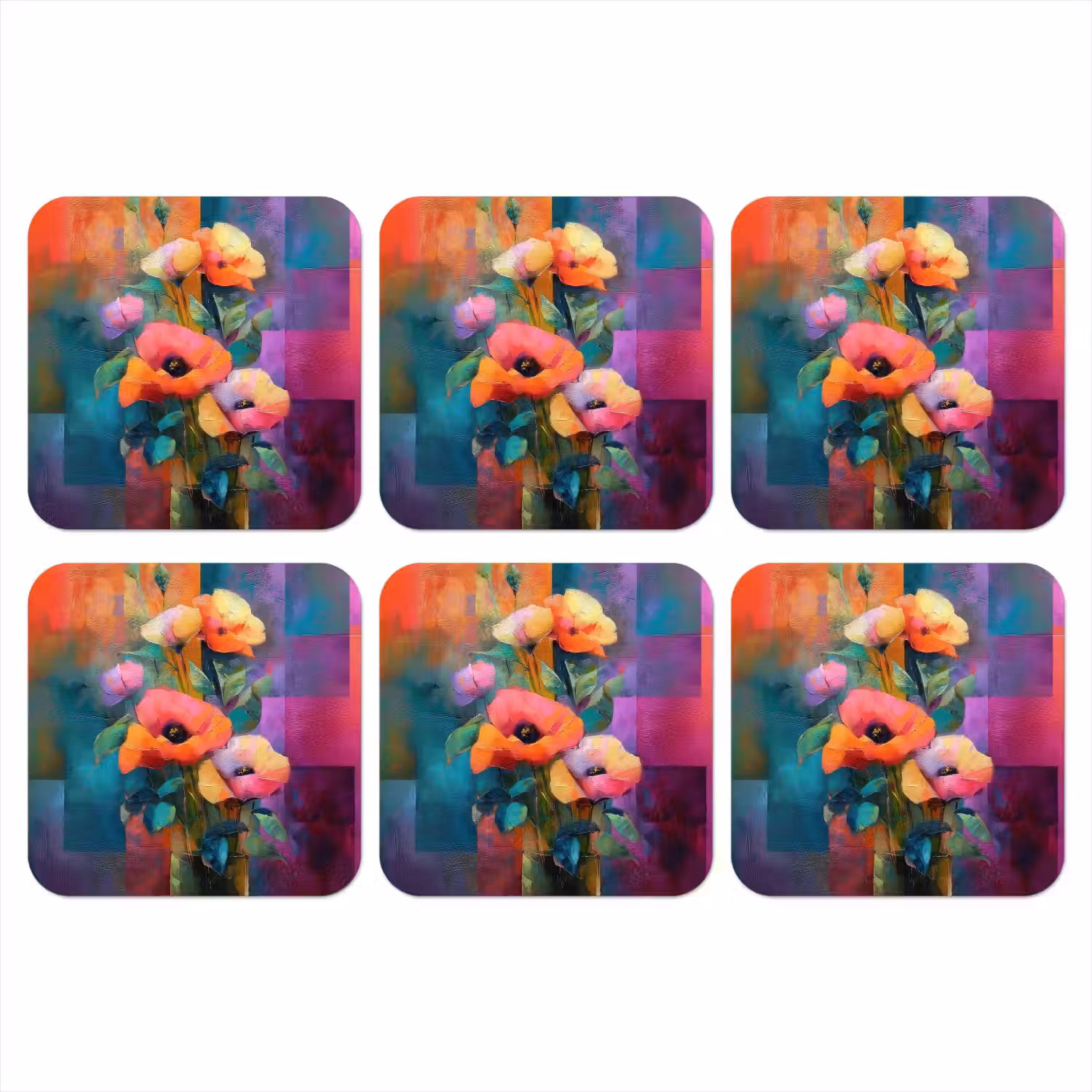 Geometrische kleurvlaken - Modern - Fantasiebloemen onderzetter kurk middel -3d