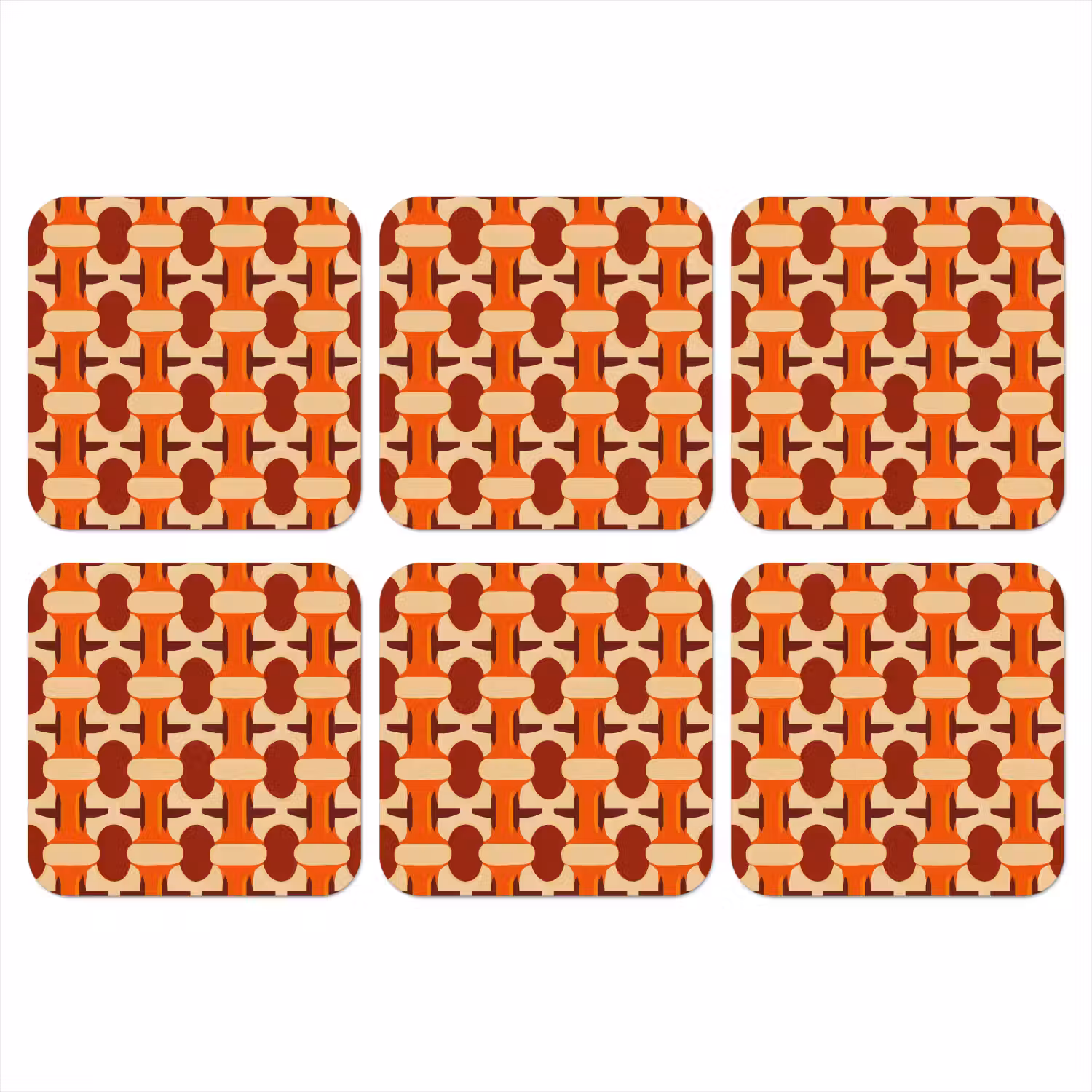 Geometrisch - Retro - Oranje onderzetter kurk middel 366 -3d