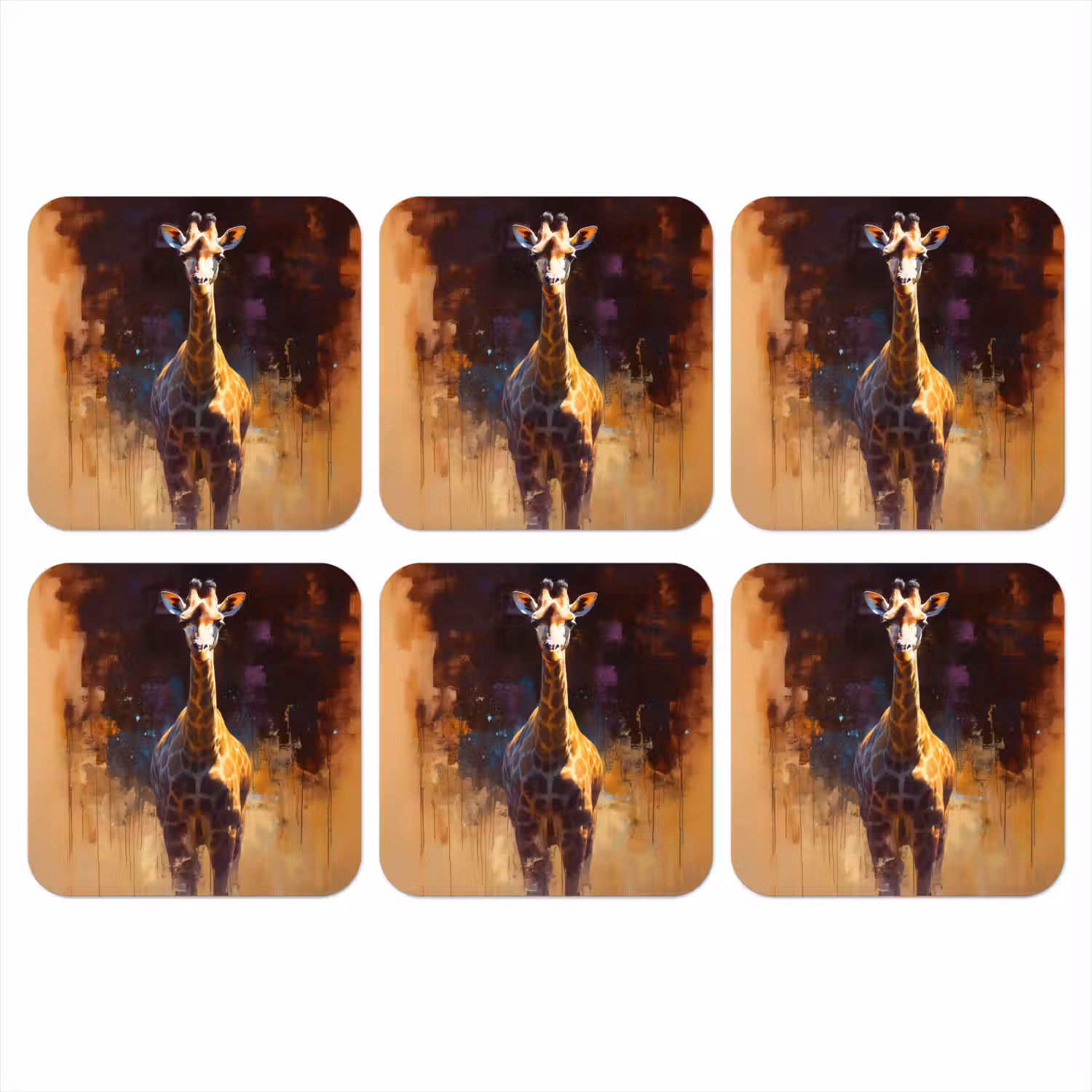 Giraf - Bruin - Abstract - Geschilderd onderzetter kurk middel -3d