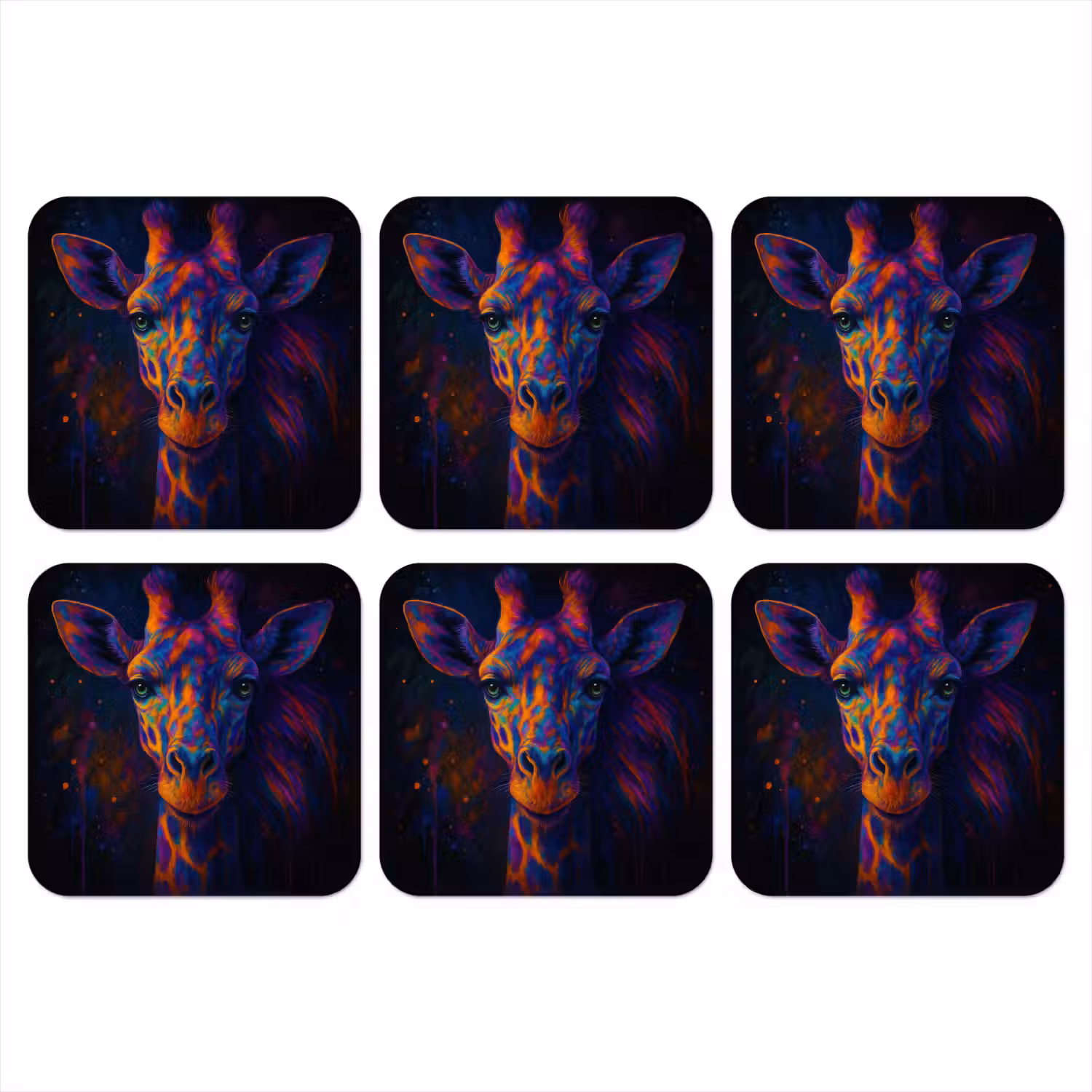 Giraffe - Gekleurd - Verfspatten onderzetter kurk middel -3d