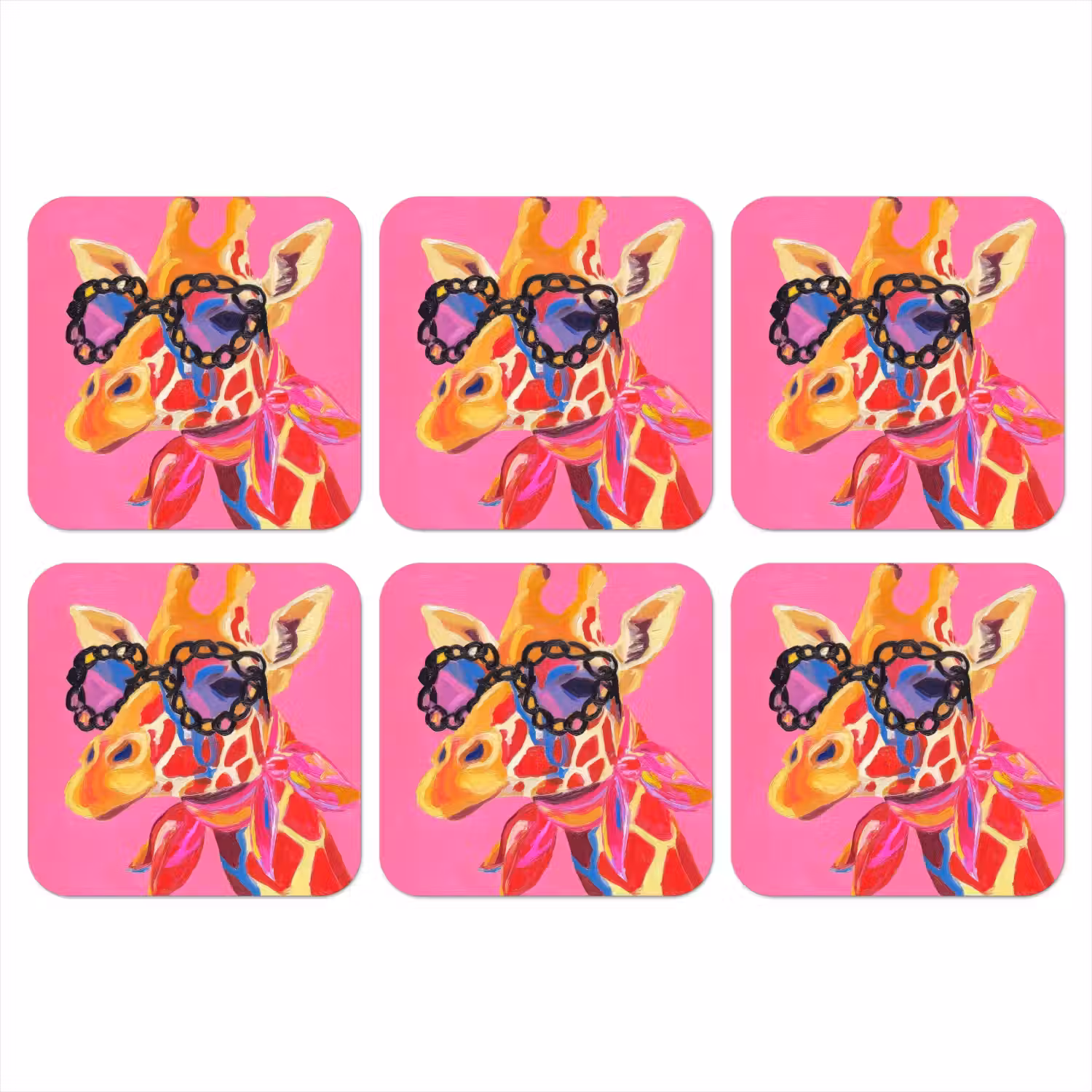 Giraf - Roze - Bril - Sjaal onderzetter kurk middel -3d