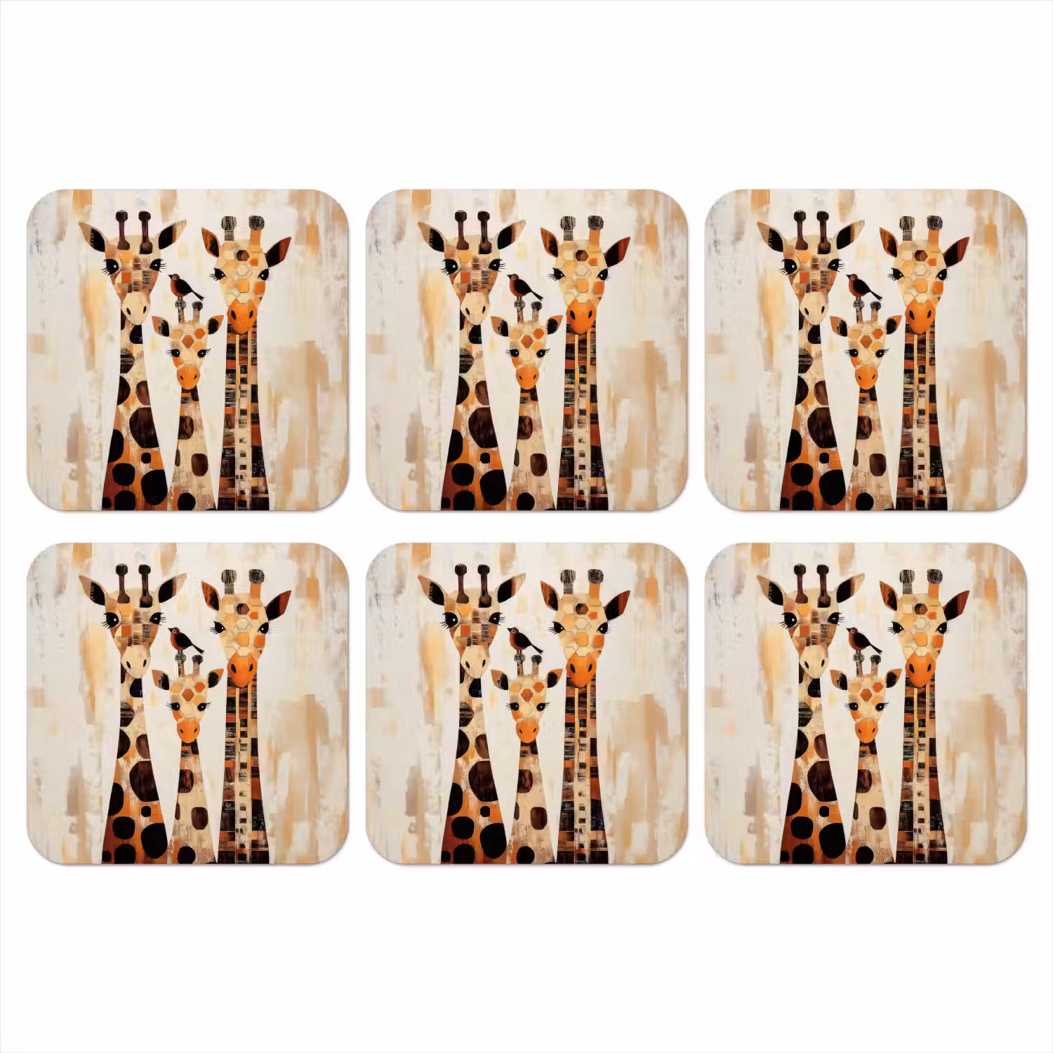 Giraffen - Cartoon - Crème onderzetter kurk middel -3d