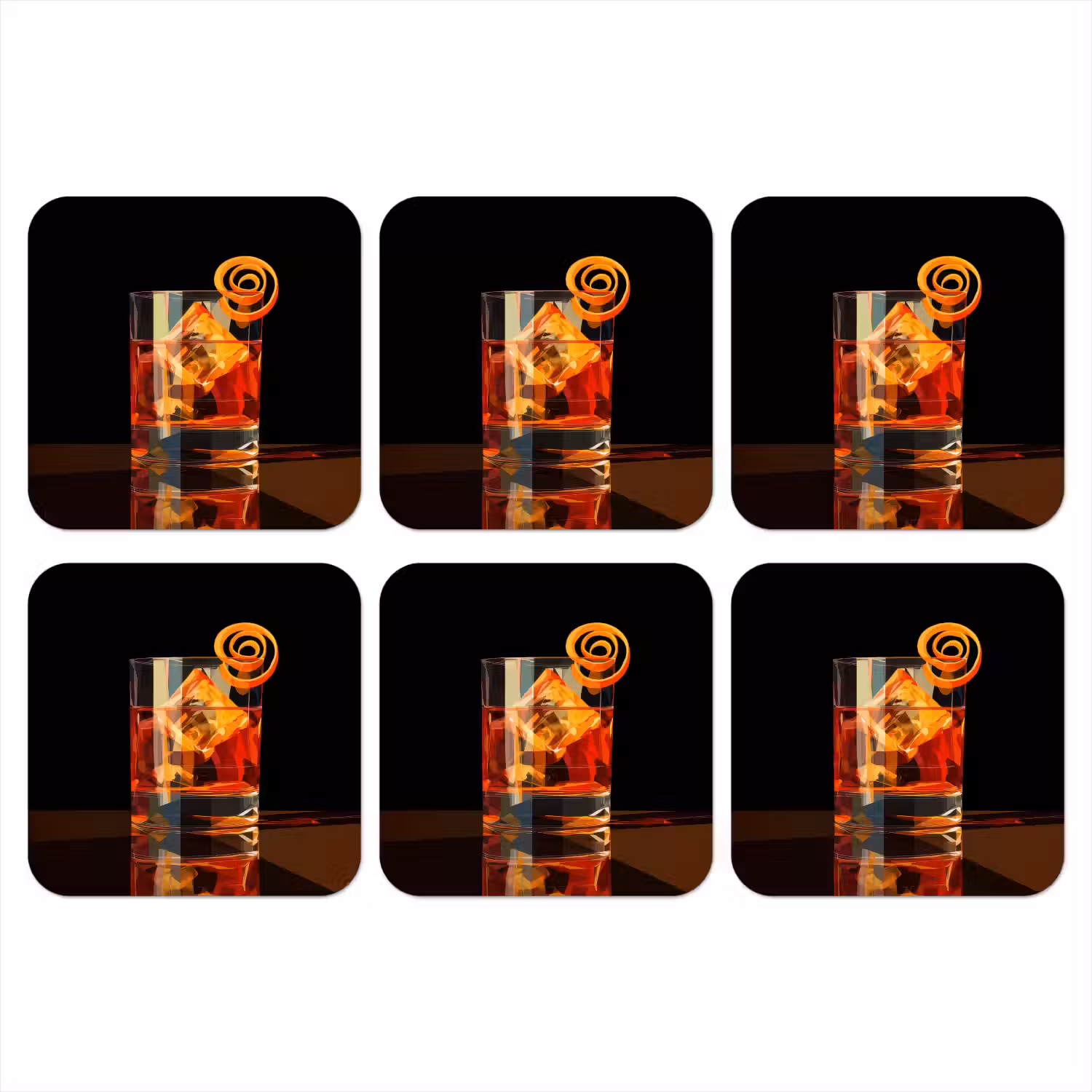 Glas - Ijsblokjes - Drinken - Bruin onderzetter kurk middel -3d