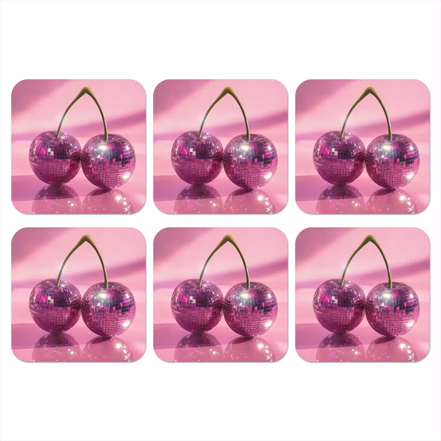 Glitter - Discobol - Roze - Kersen onderzetter kurk middel -3d