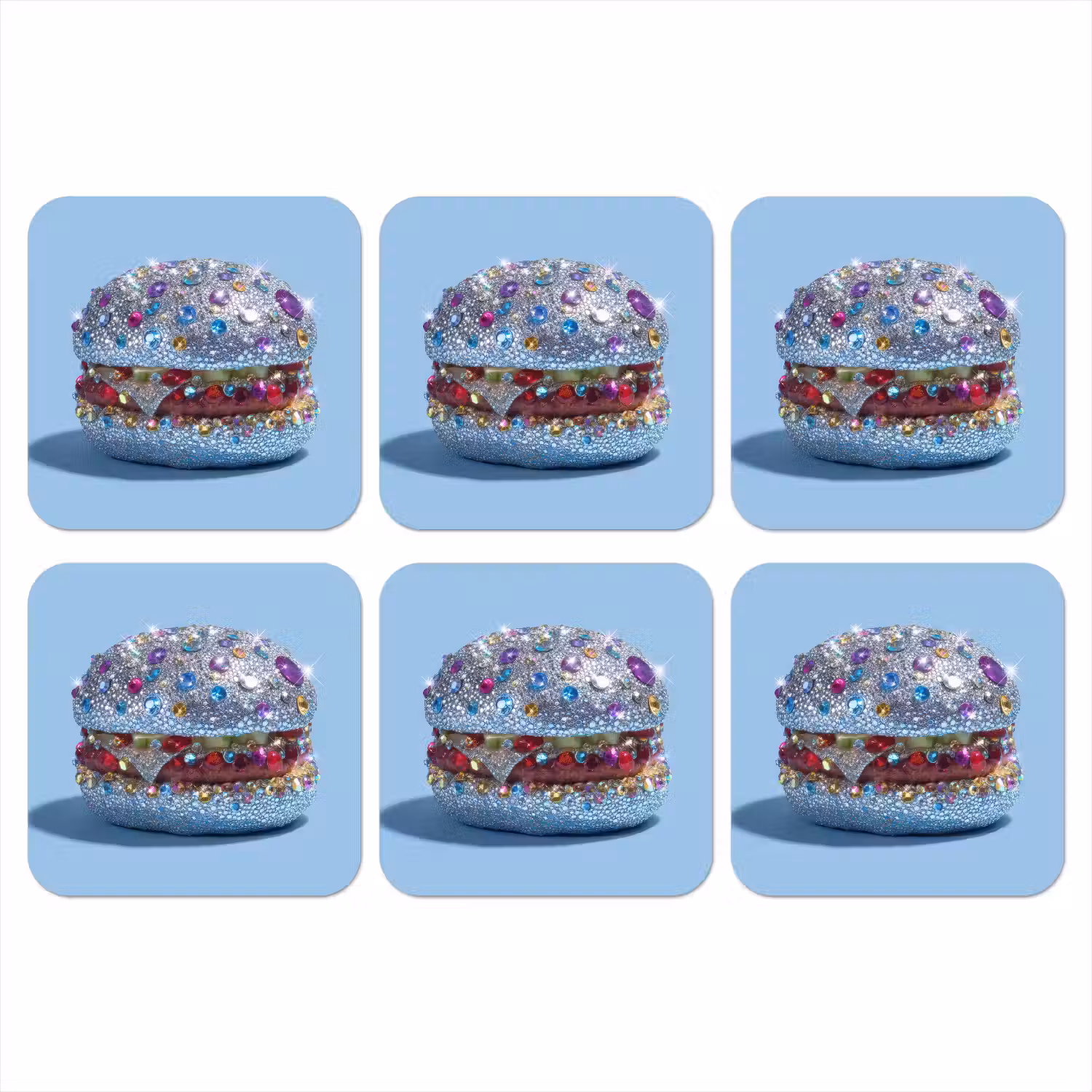 Glitters - Hamburger - Blauw onderzetter kurk middel -3d