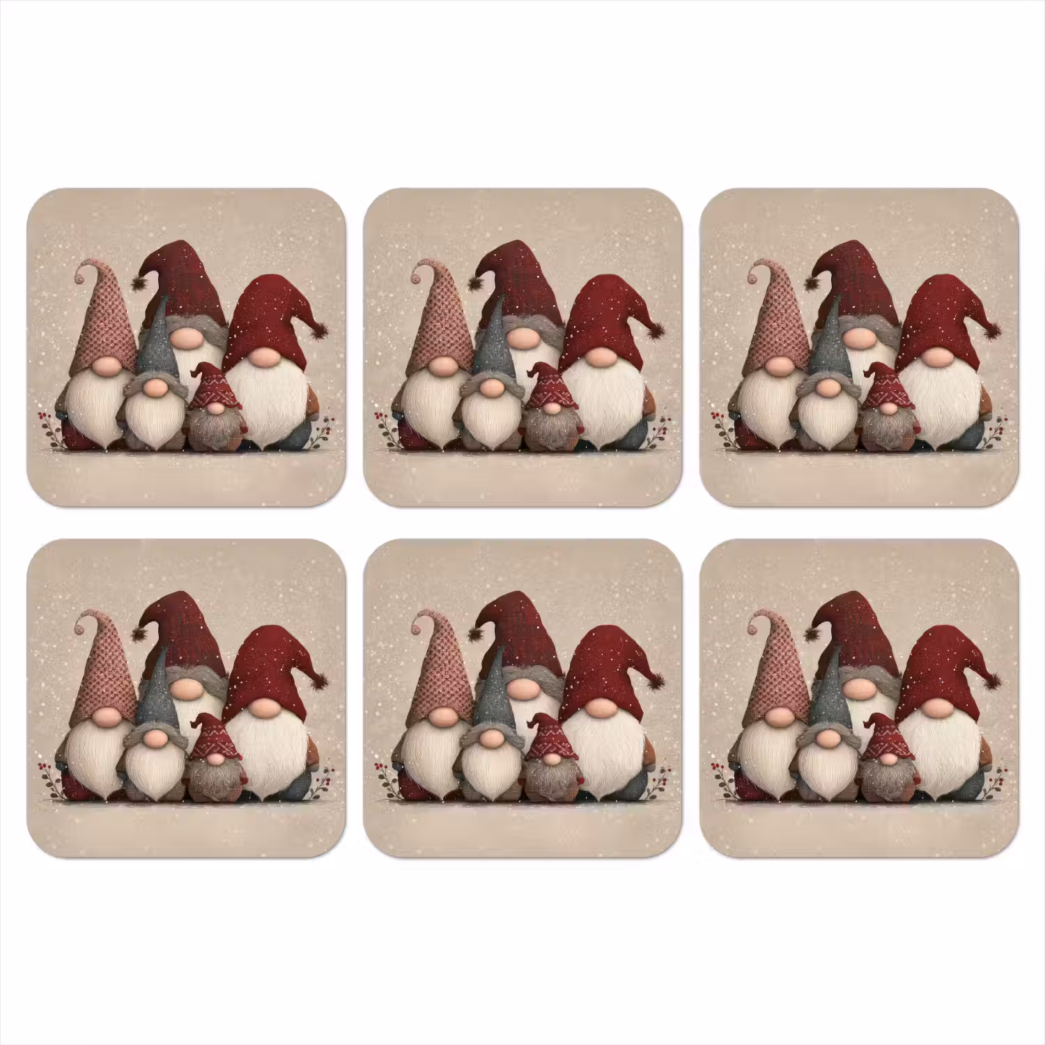 Kabouters - Kerst - Sneeuw - Puntmutsen onderzetter kurk middel -3d