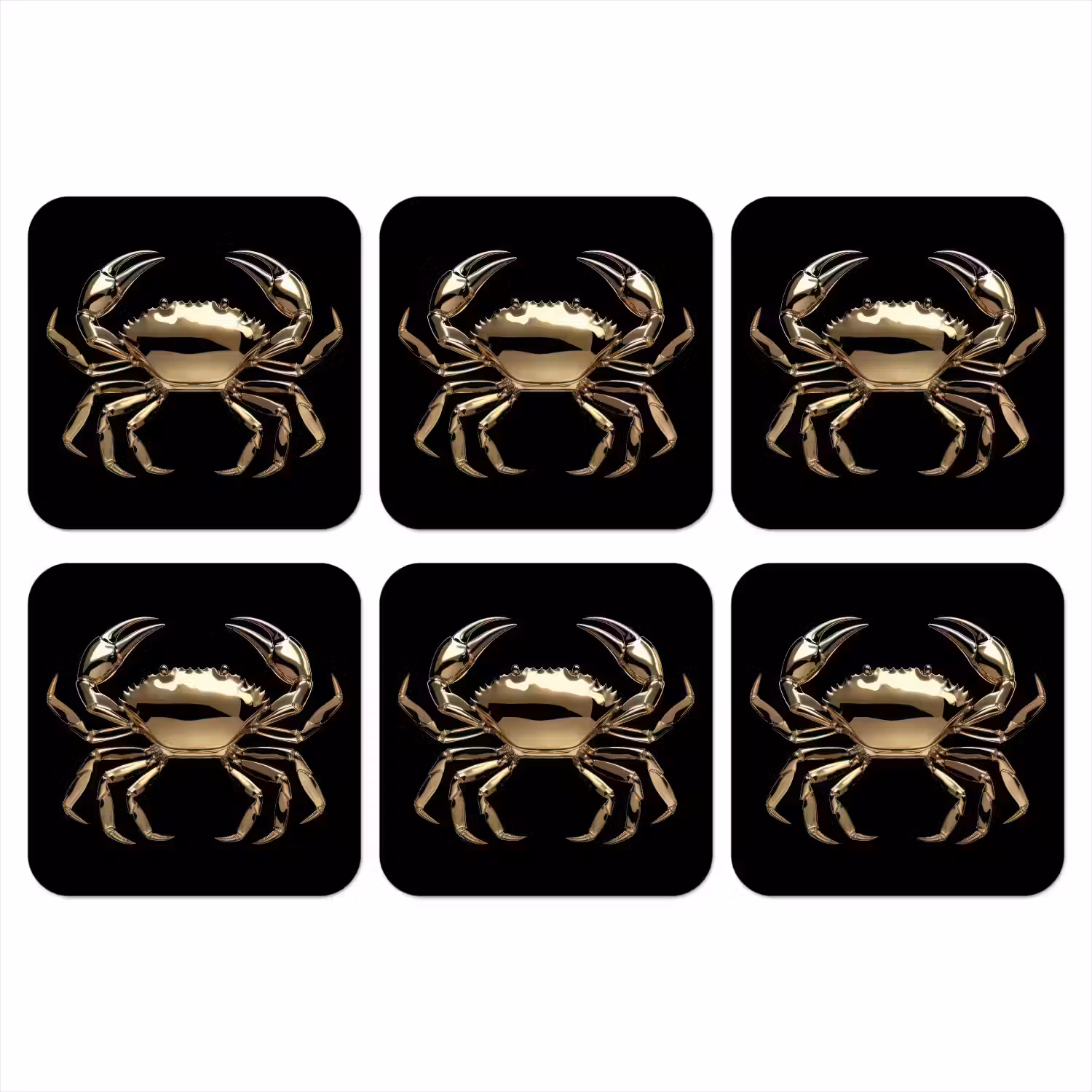 Goud - Krab - Dieren - Zwart onderzetter kurk middel -3d