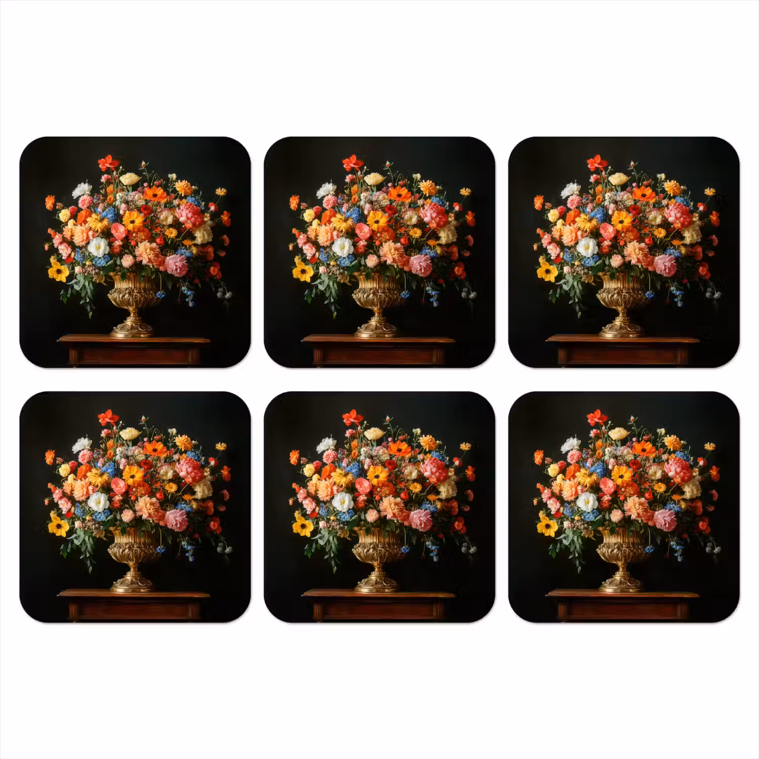 Goud - Bloemen - Kleuren - Vaas onderzetter kurk middel -3d