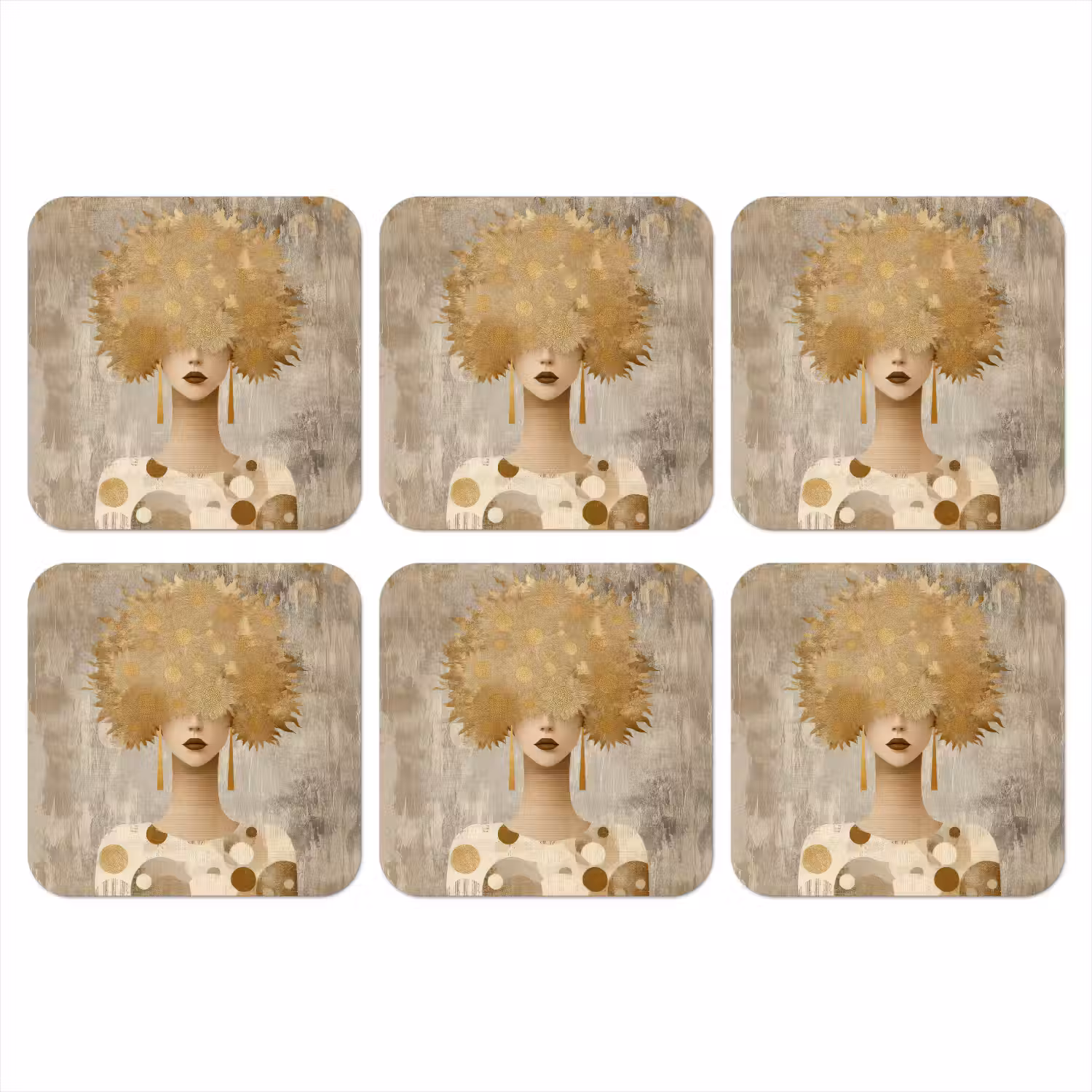 Goud - Portret - Vrouw onderzetter kurk middel -3d