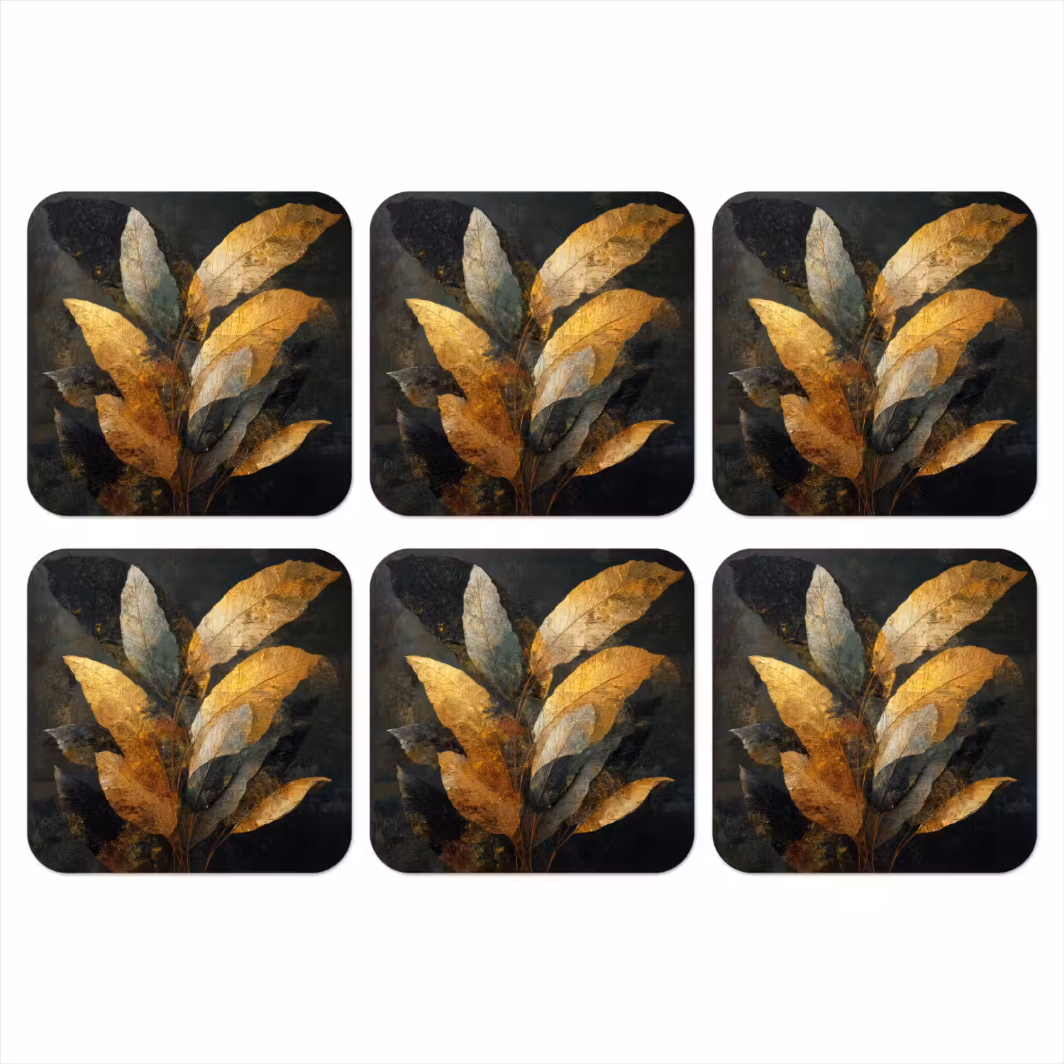 Gouden Bladcompositie β Botanische Luxe onderzetter kurk middel -3d