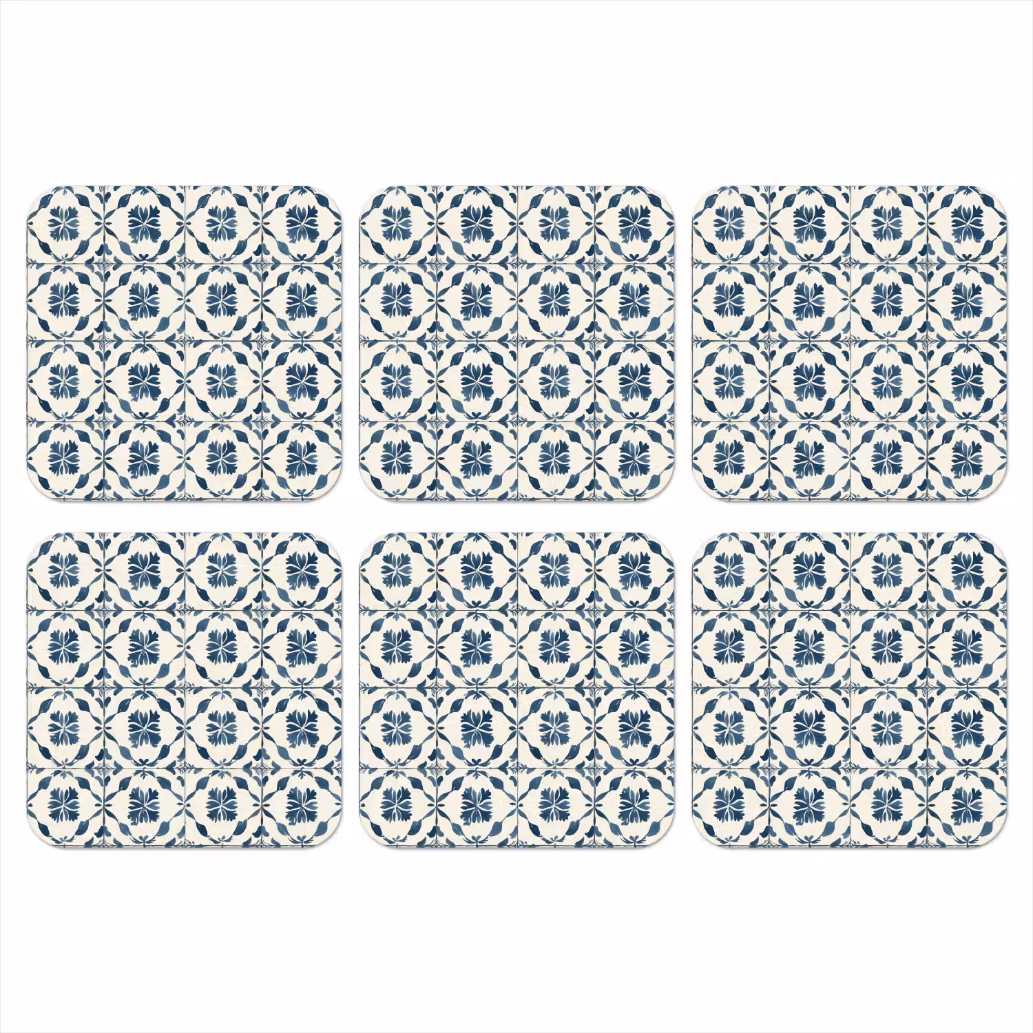 Grafisch - Tegel - Blauw onderzetter kurk middel 366 -3d
