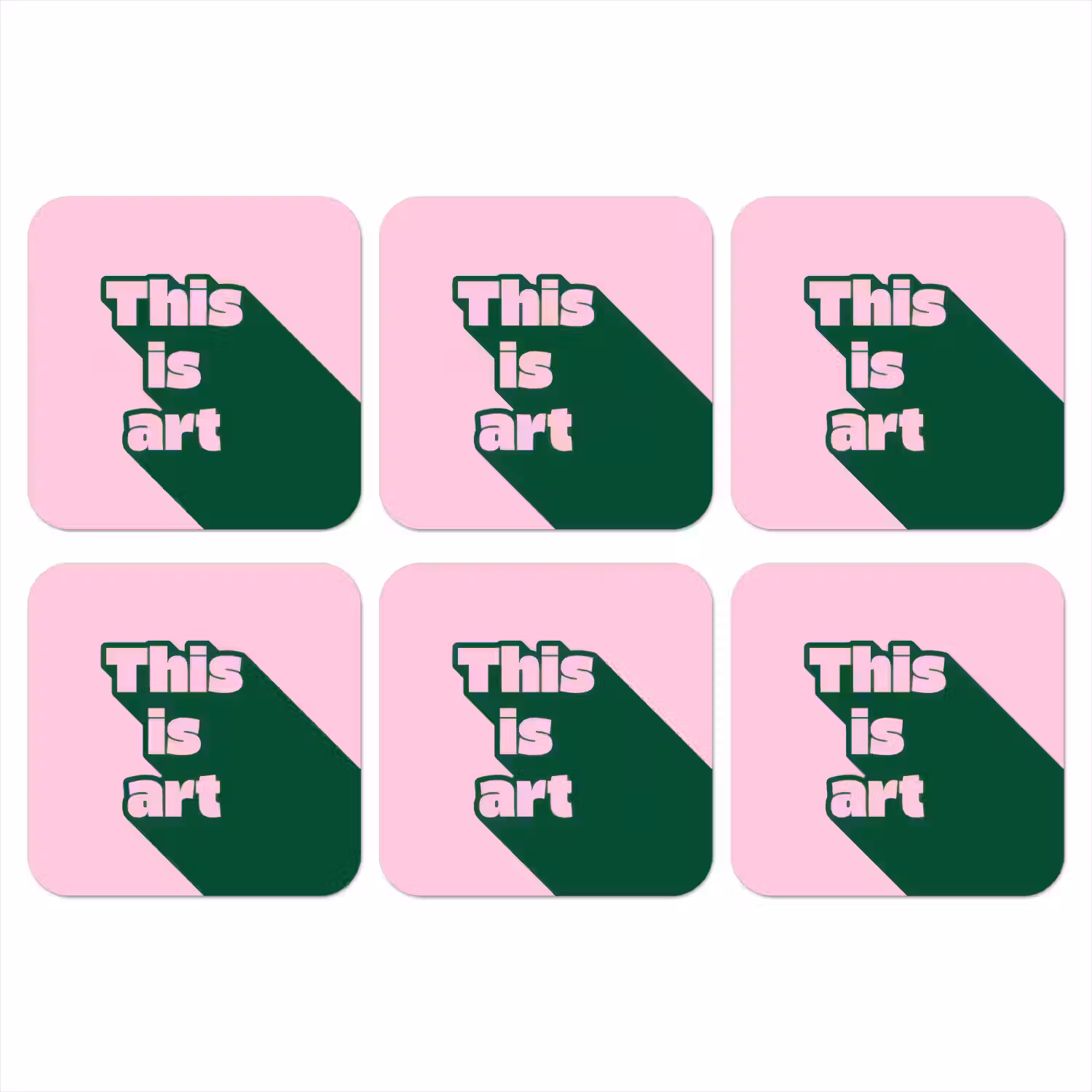 Groen - Teskt - This is art - Roze onderzetter kurk middel -3d