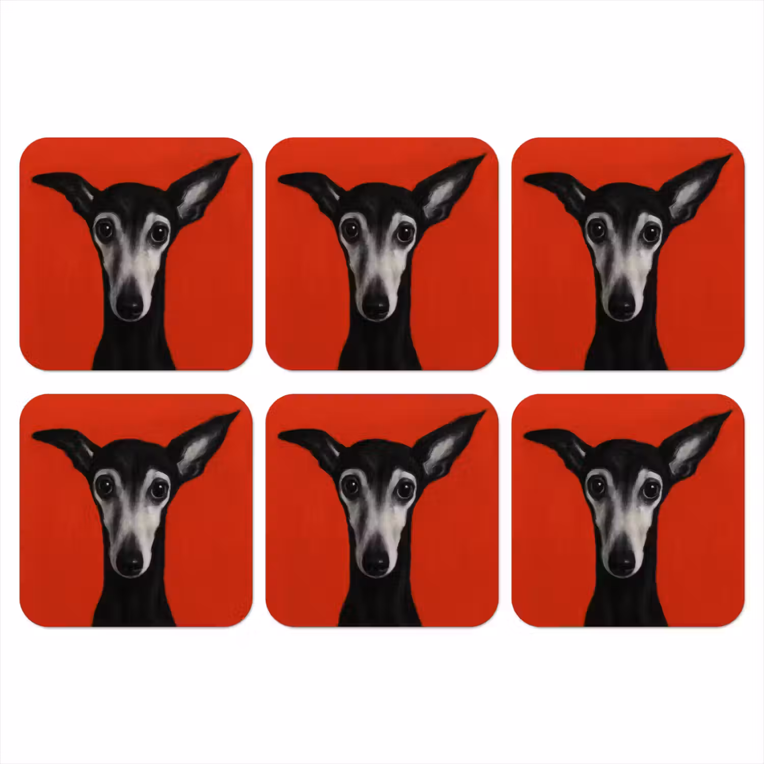 Windhond - Minimalistisch - Rood onderzetter kurk middel -3d