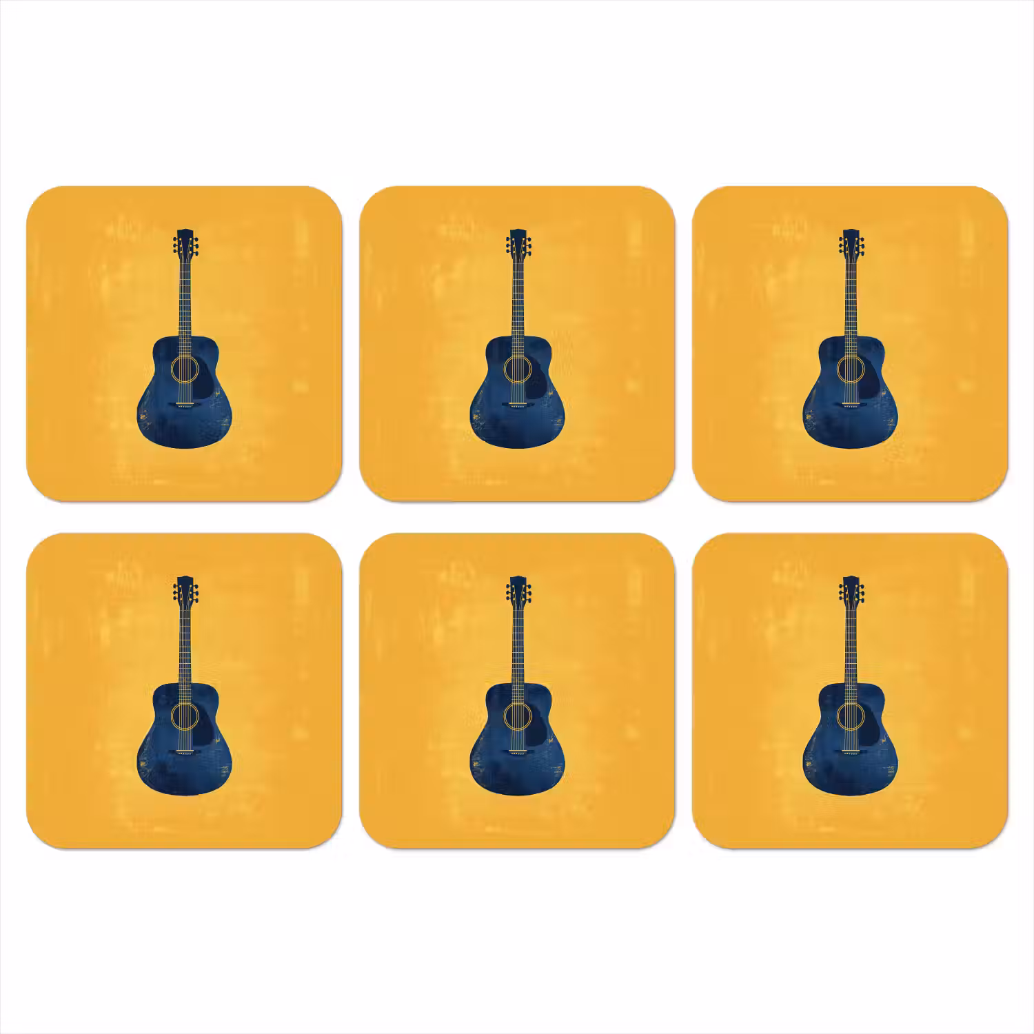 Gitaar - Akoestisch - Geel - Minimalistisch onderzetter kurk middel -3d