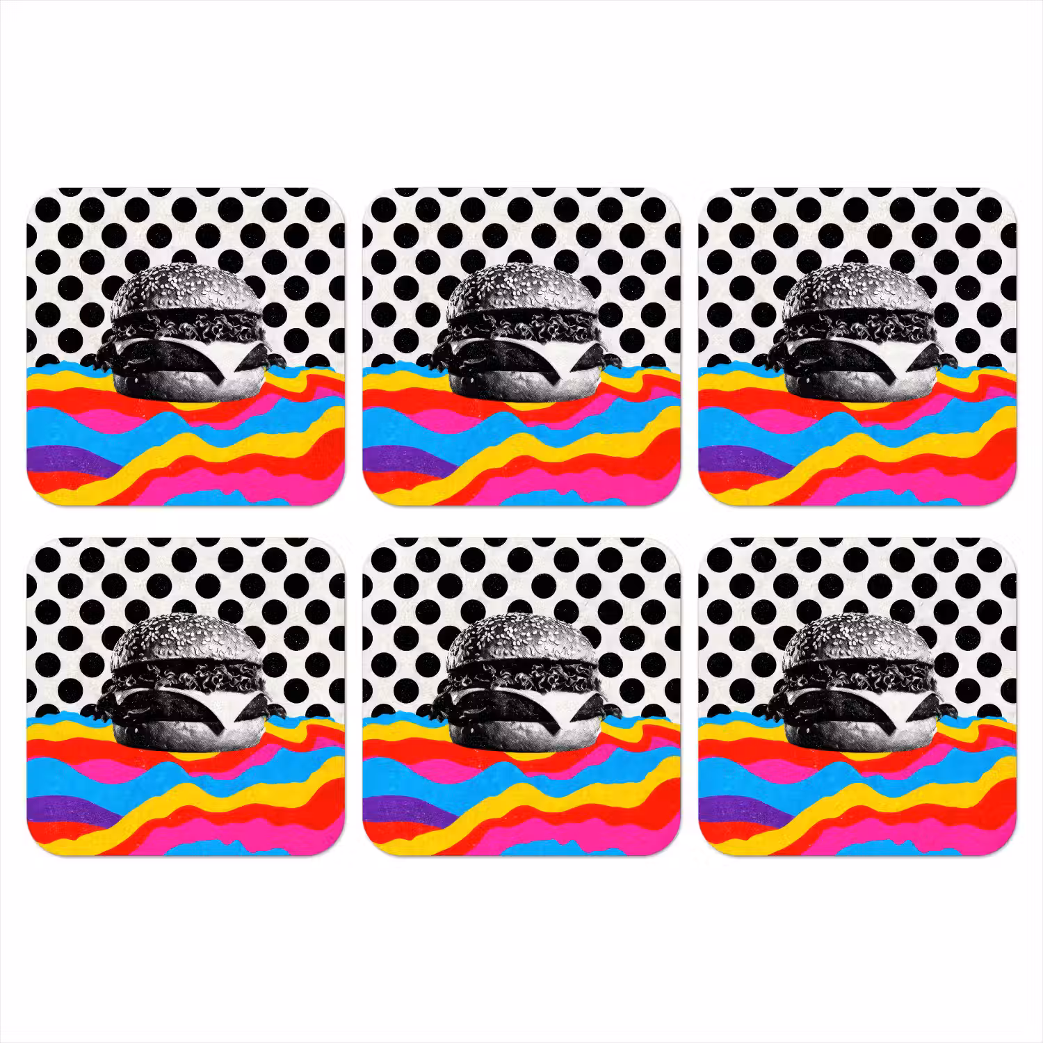 Hamburger - Stippen - Golven - Kleuren onderzetter kurk middel -3d