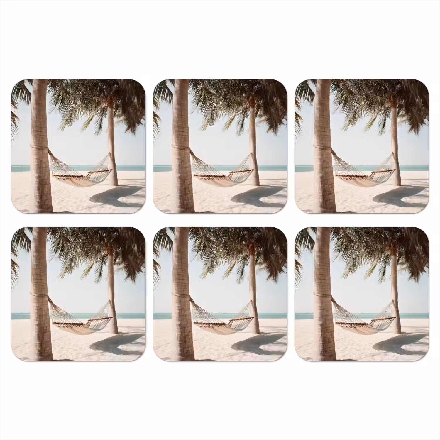 Hangmat - Palmbomen - Strand - Zee onderzetter kurk middel -3d