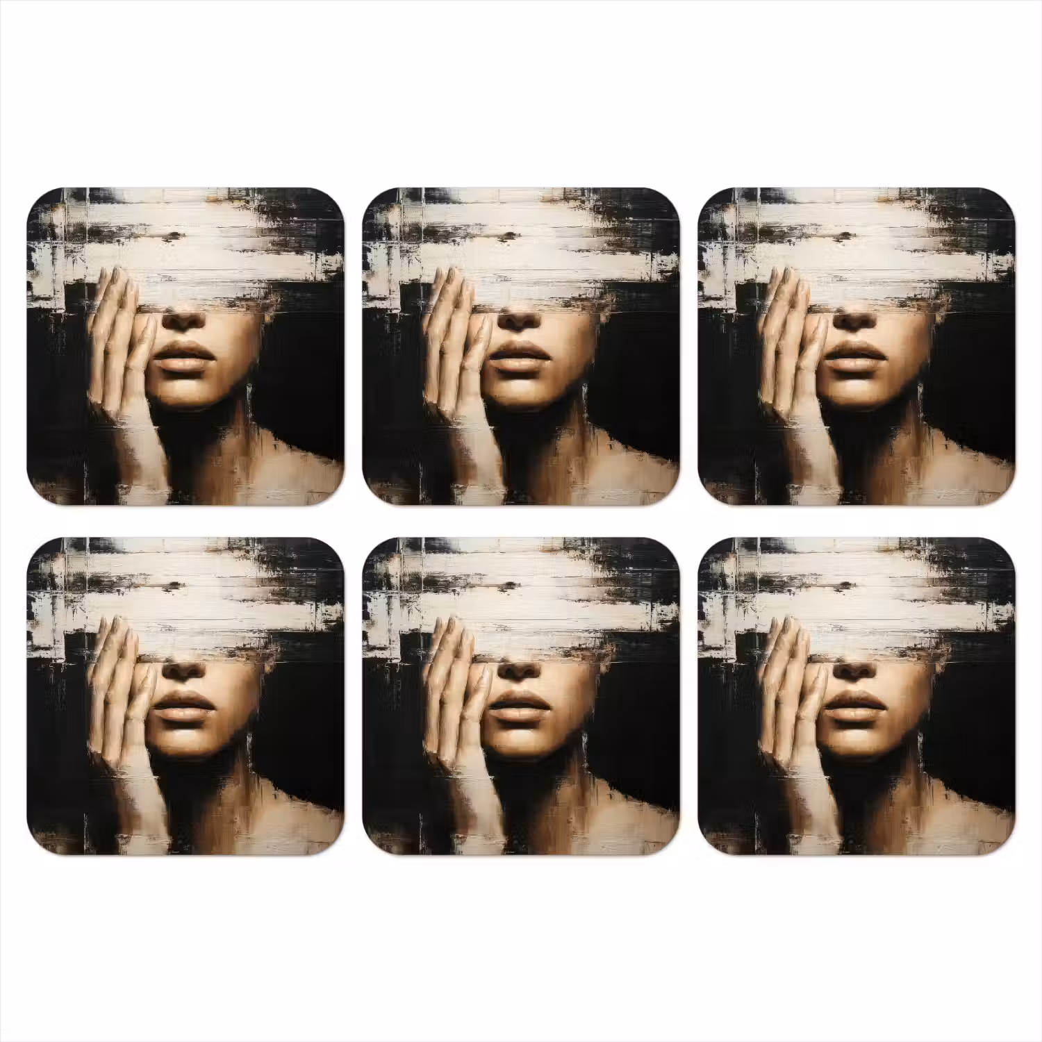 Hand - Gezicht - Strepen - Abstract onderzetter kurk middel -3d