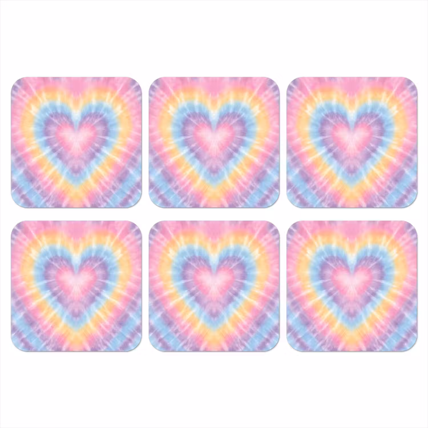 Hartvorm - Pastelkleuren - Tie Dye onderzetter kurk middel -3d