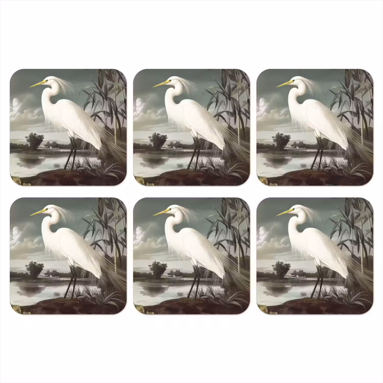 Reiger - Planten - Wolken - Wit onderzetter kurk middel -3d