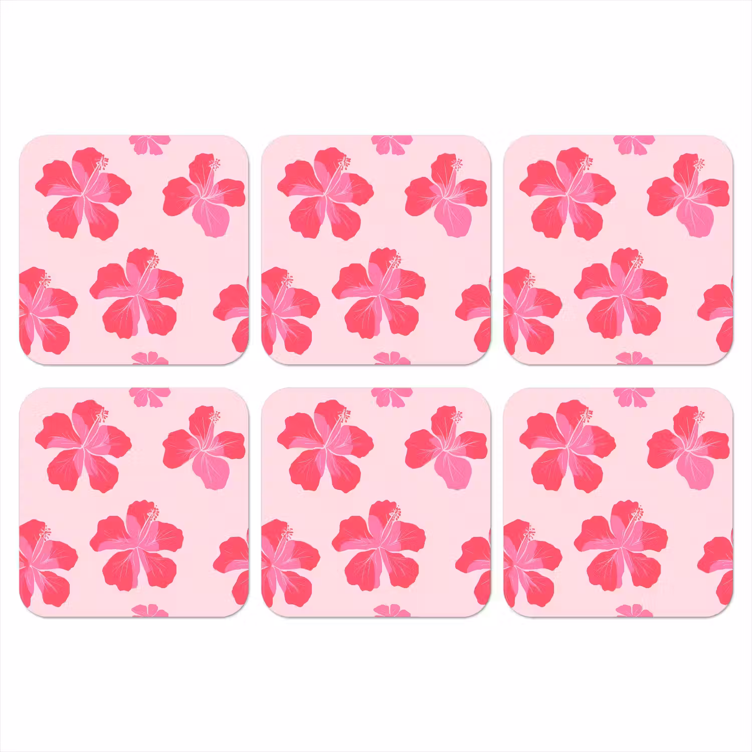 Hibiscus - Bloemen - Roze onderzetter kurk middel 366 -3d