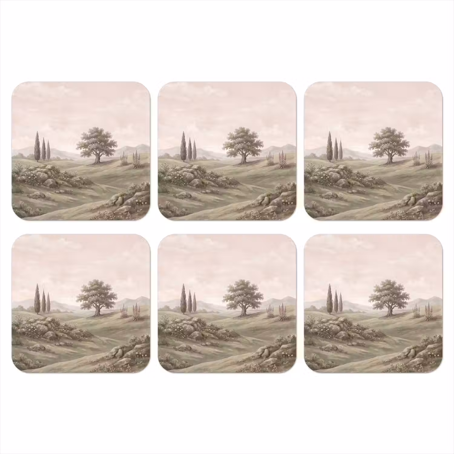 Heuvellandschap - Bomen - Natuur - Groen onderzetter kurk middel -3d
