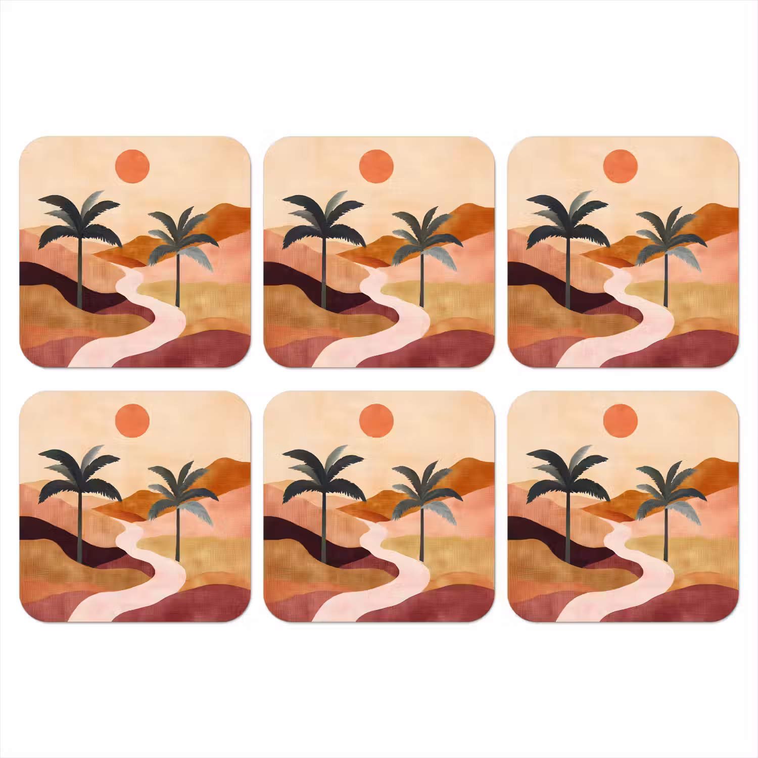 Heuvels - Palmbomen - Abstract onderzetter kurk middel -3d