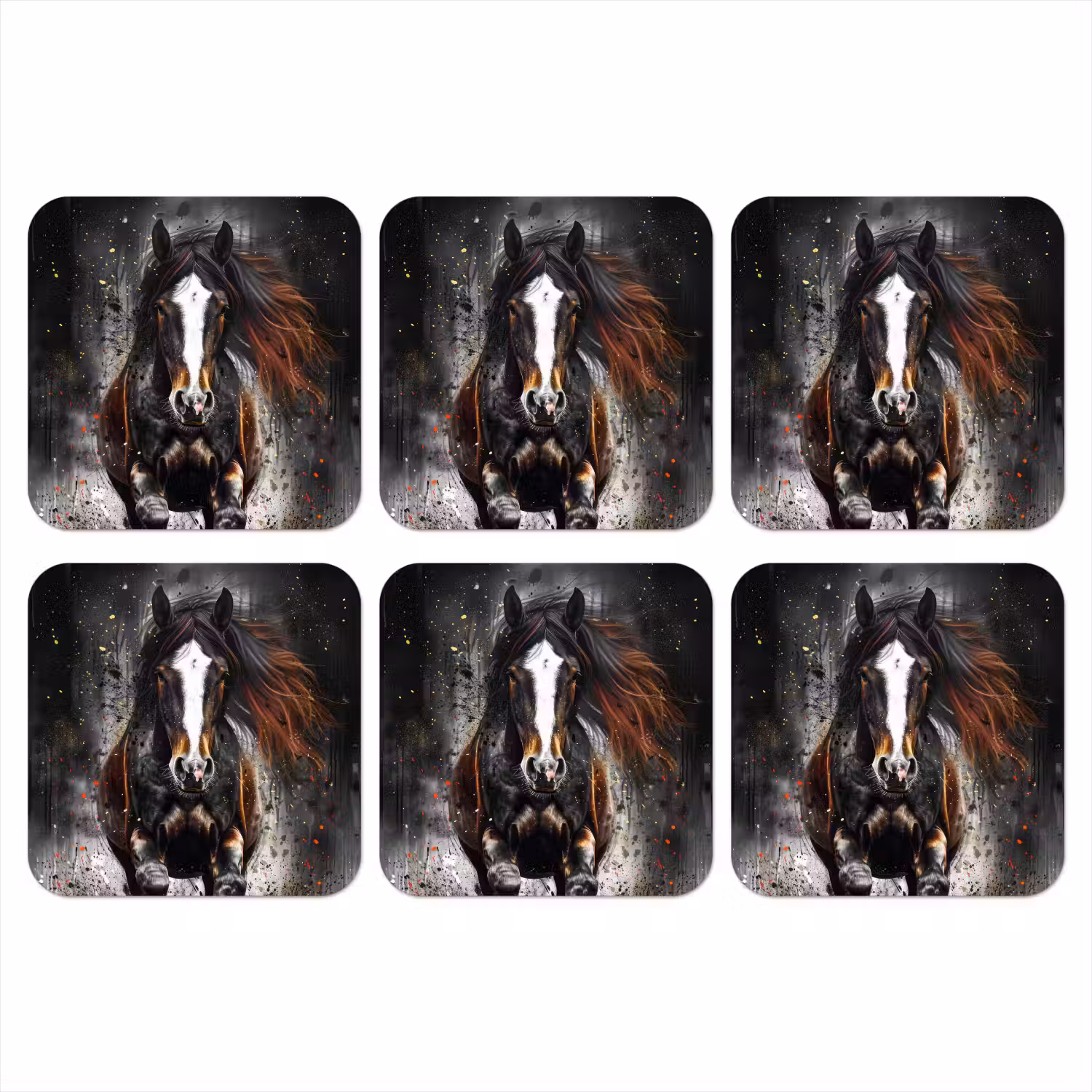 Paard - Dieren - Zwart - Luxe - Modern onderzetter kurk middel -3d