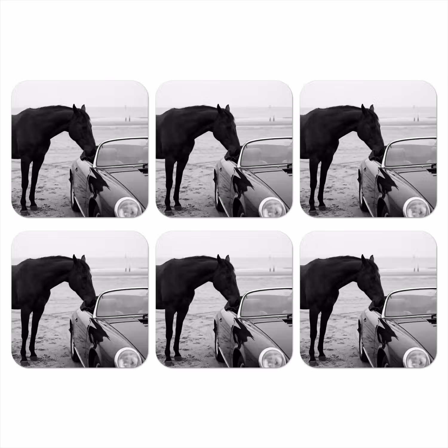 Paard - Auto - Zwart - Wit onderzetter kurk middel -3d