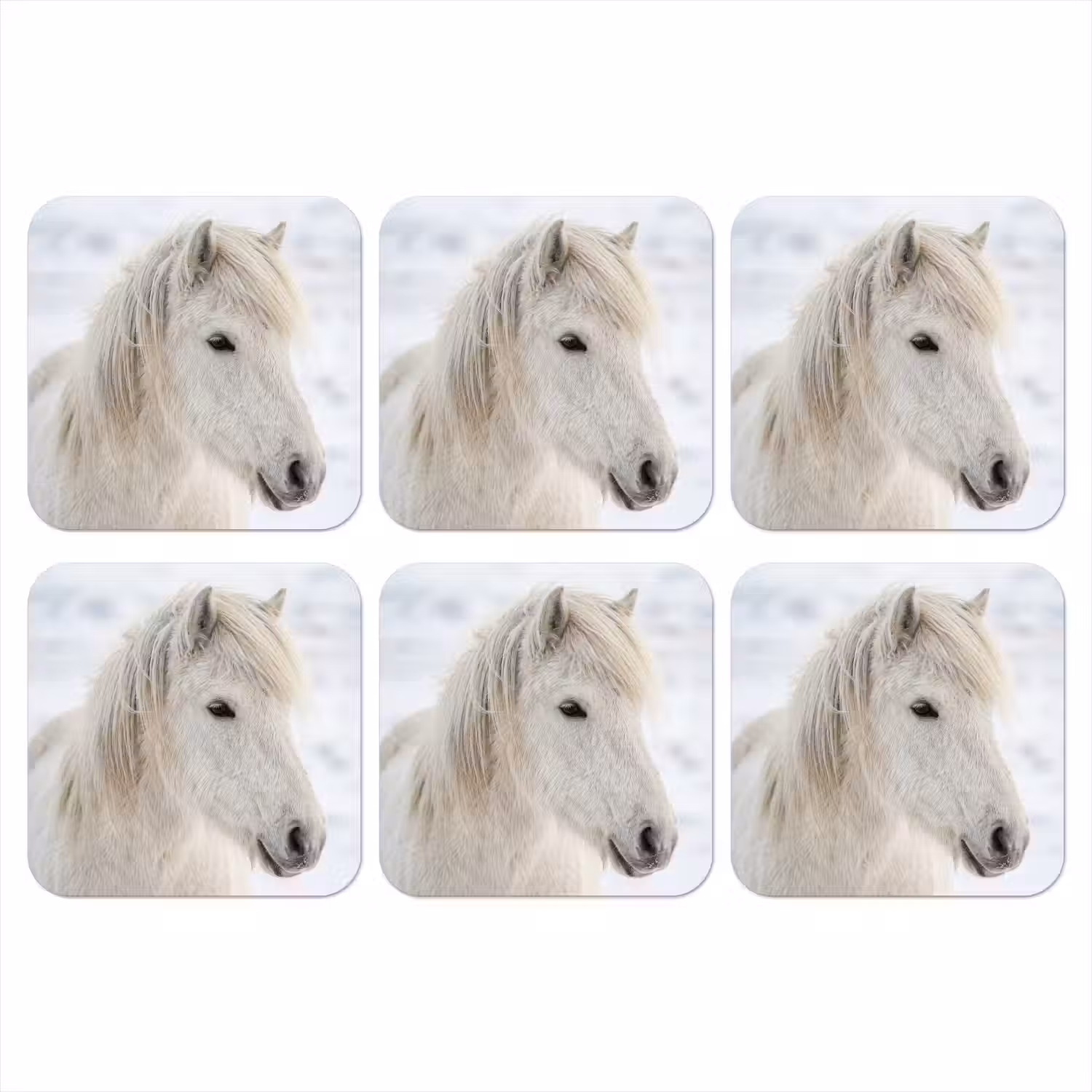 Paard - Kop - Winter - Dieren - Wit onderzetter kurk middel -3d