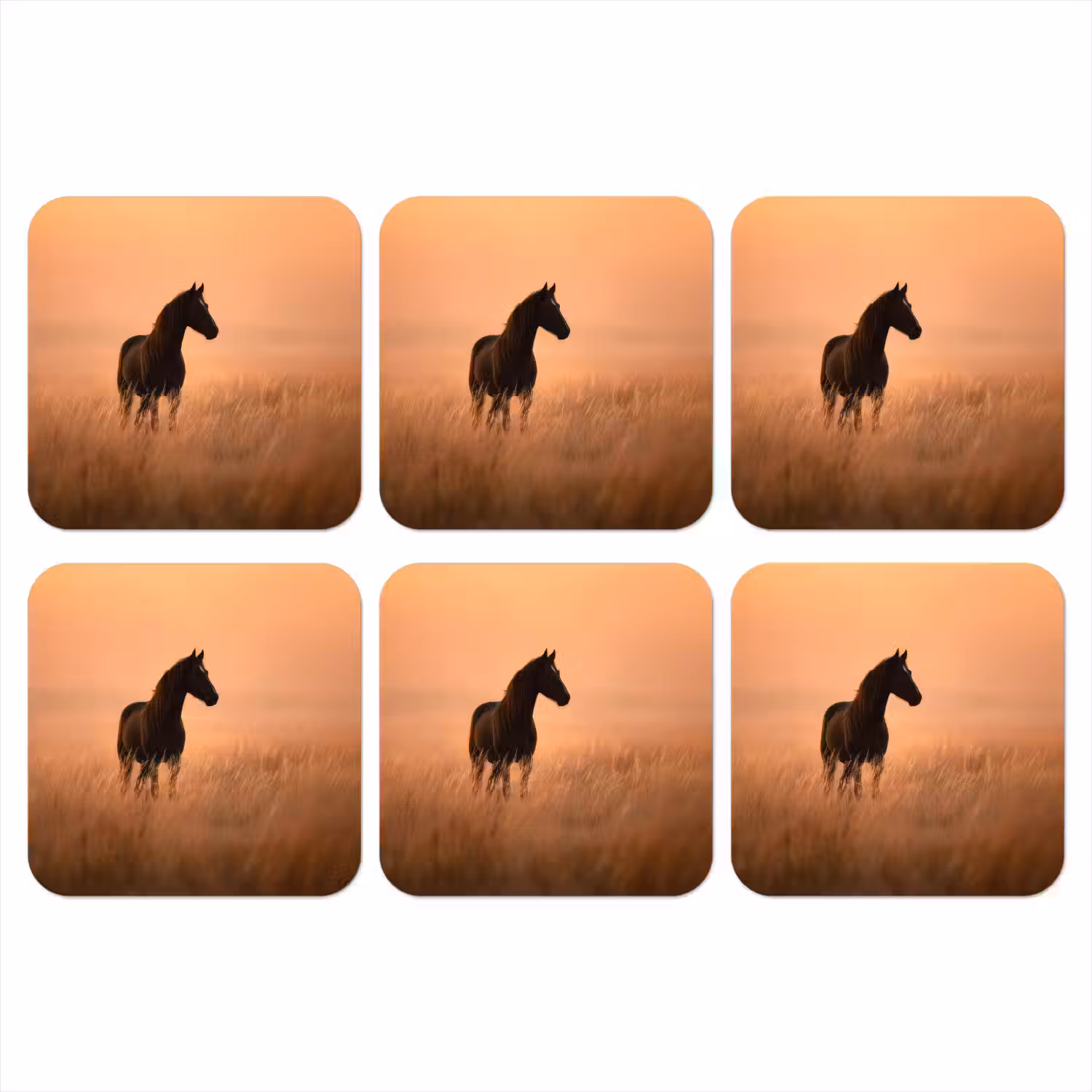 Paard - Grasveld - Zonsondergang onderzetter kurk middel -3d